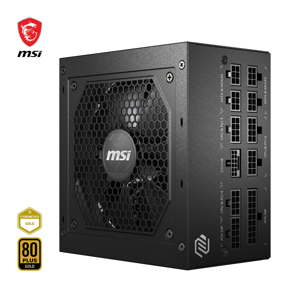 MSI MAG A750GL PCIE5 Sursă de alimentare, 750W, 80 Plus Gold complet modulară, ATX 3.0, suportă GPU PCIe 5.0, ventilator de 120mm FDB cu rulmenți dinamici, Full-Bridge LLC, cabluri plate negre - 7 ani garanție - 306-7ZP8B11-CE0