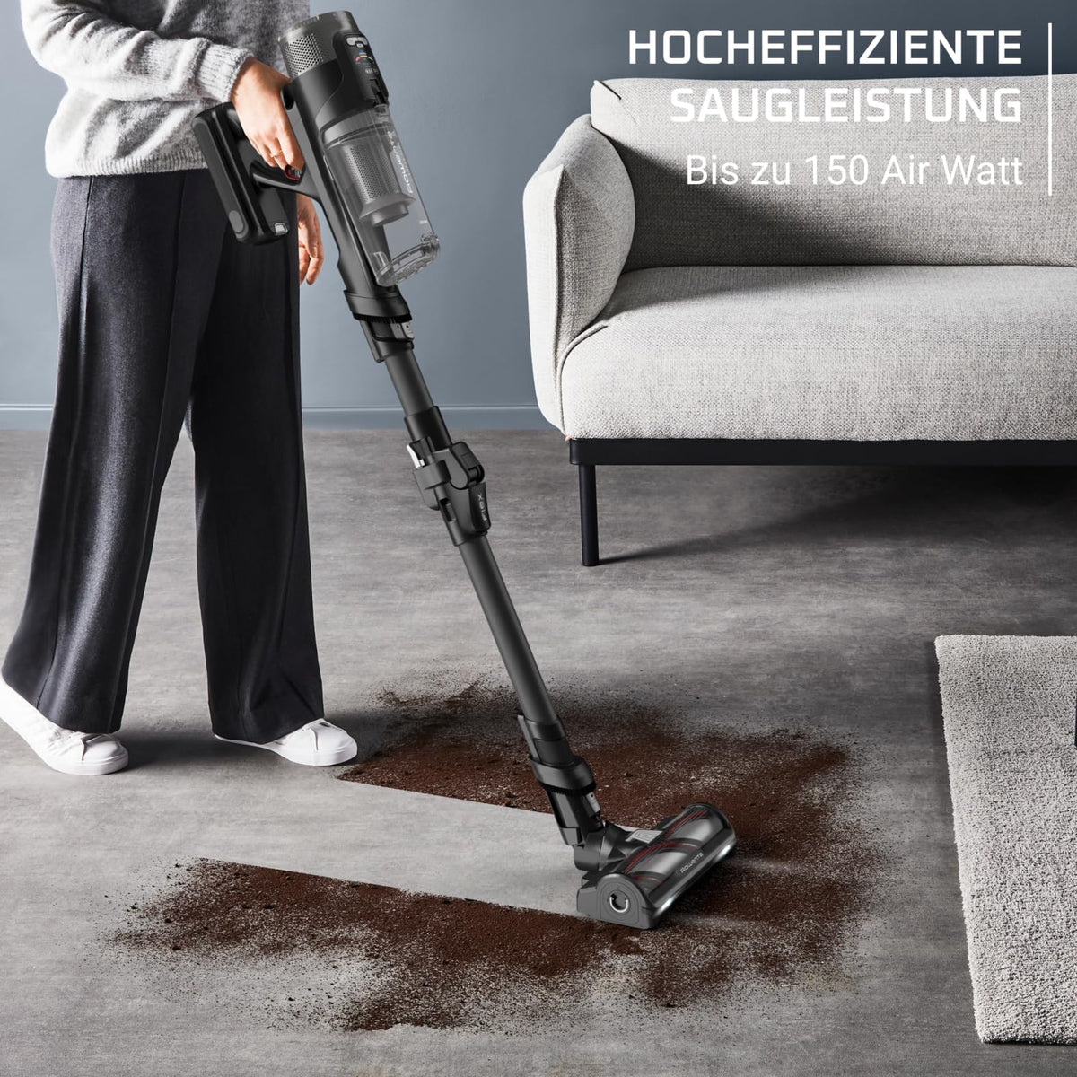 Rowenta X-Force Flex 12.60 Neo cordless vacuum cleaner, weighing only 1.6 kg as a handheld vacuum, 150 Air Watts, 60 minutes of runtime, flexible hose, digital control display, LED lighting, Black, RH9L55E0