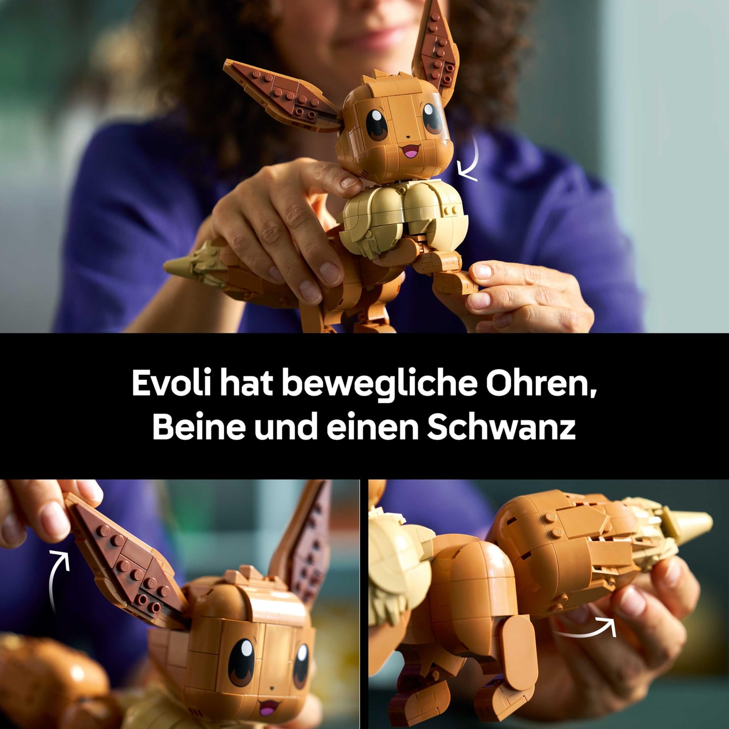 LEGO Pokémon Eevee figure - building set for adults - anime model building with movable limbs, ears and tail - DIY decoration for room or desk - collector's gift idea for gaming fans - 72151