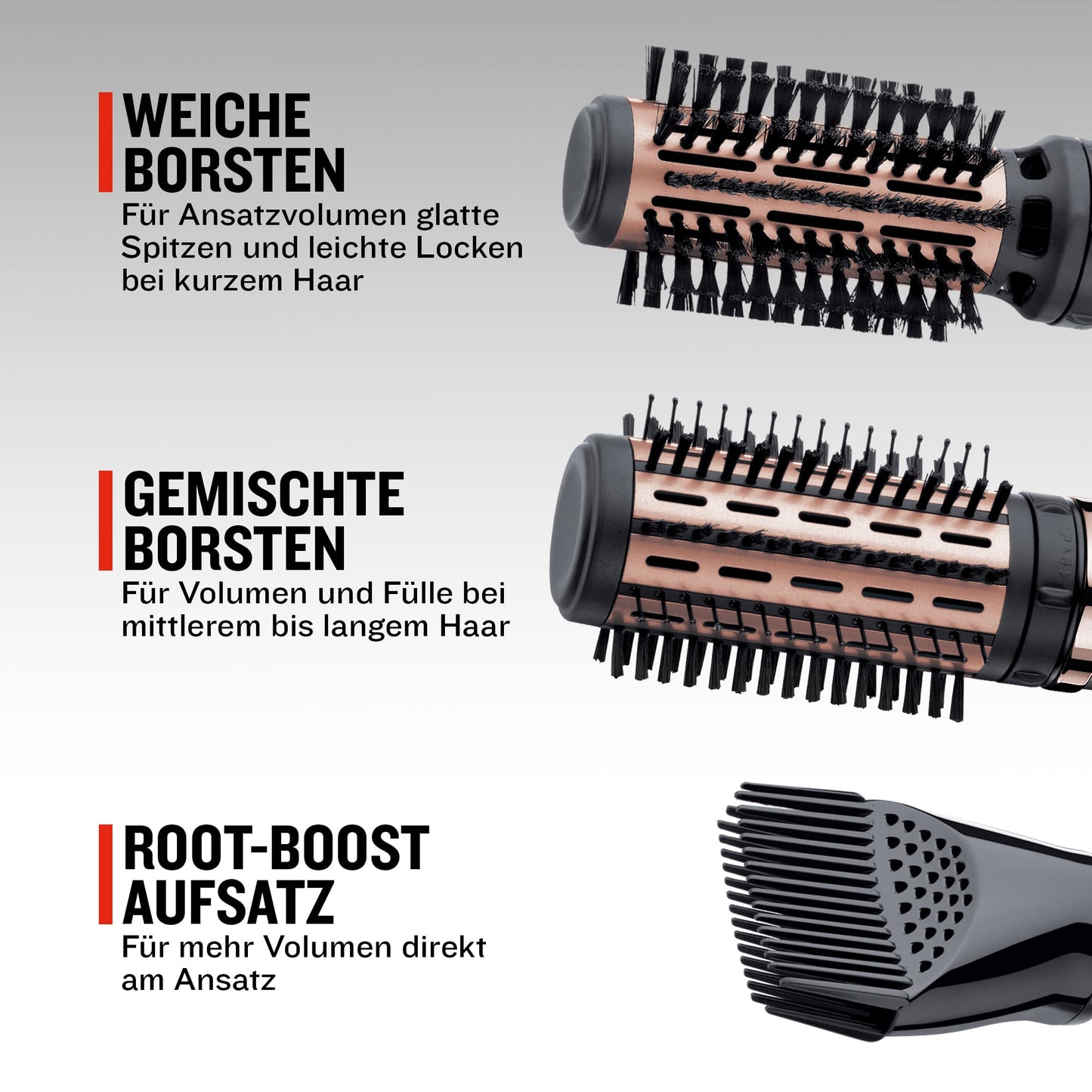 Remington hot air brush rotating [automatic] Keratin Protect (incl. 3 attachments: 2 round brushes + hairline booster for more volume) + hair clips, ceramic coating with almond oil, AS8811, gray