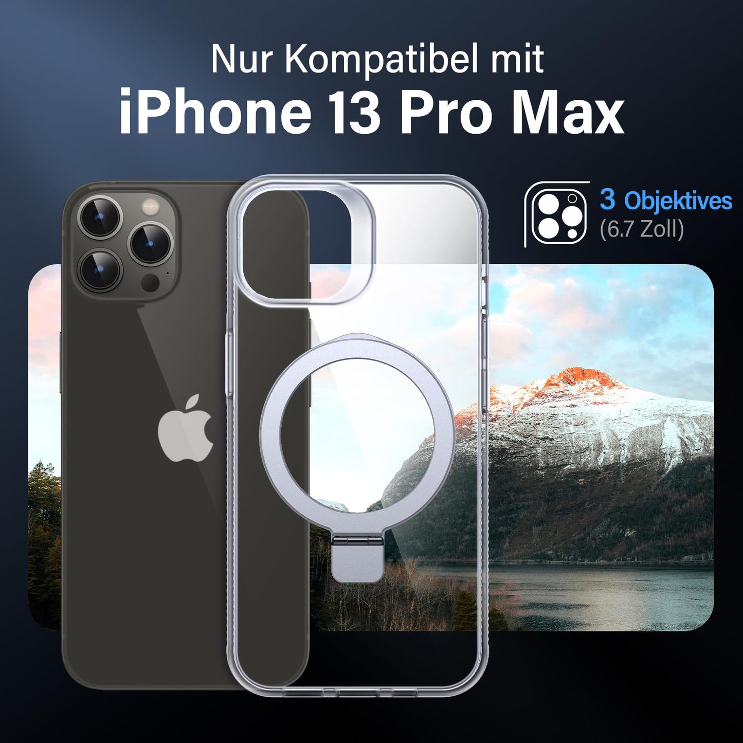 Flyzoo Magnetic Stand Case for iPhone 13 Pro Max - [Invisible Stand] [Compatible with MagSafe] [Non-Yellowing & Non-Slip] Shockproof Transparent Mobile Phone Case, 6.7'', Clear