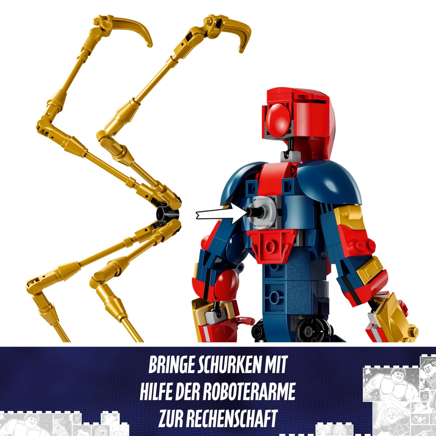 LEGO Marvel Iron Spider-Man building figure, superhero action toy for children aged 8 and over, boys and girls, set with armor, buildable model, Avengers gift idea for fans of the Marvel films 76298