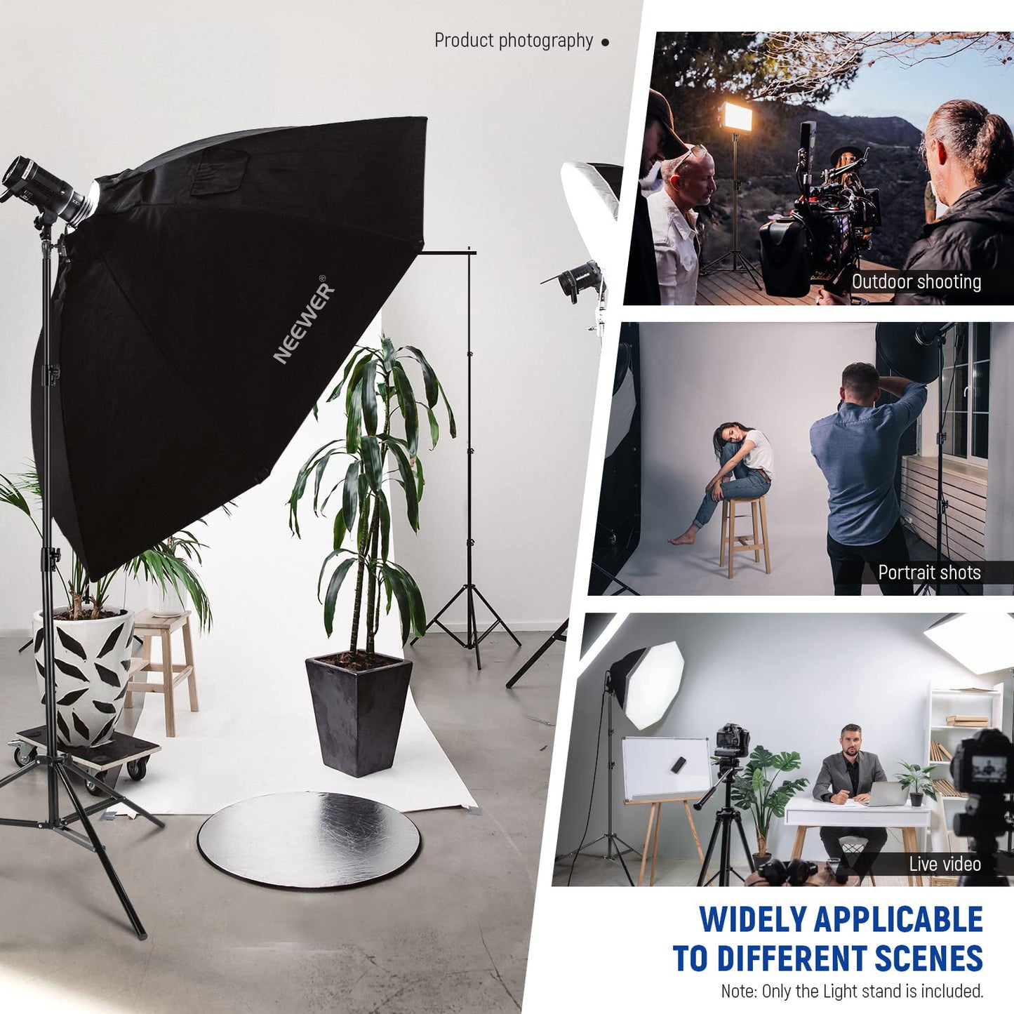 NEEWER 2.8m light stand, air-cushioned heavy duty metal tripod for ring light photography lamps with 1/4" to 3/8" screw adapter and 3-way interfaces, load capacity: 2.5kg, ST-280AC