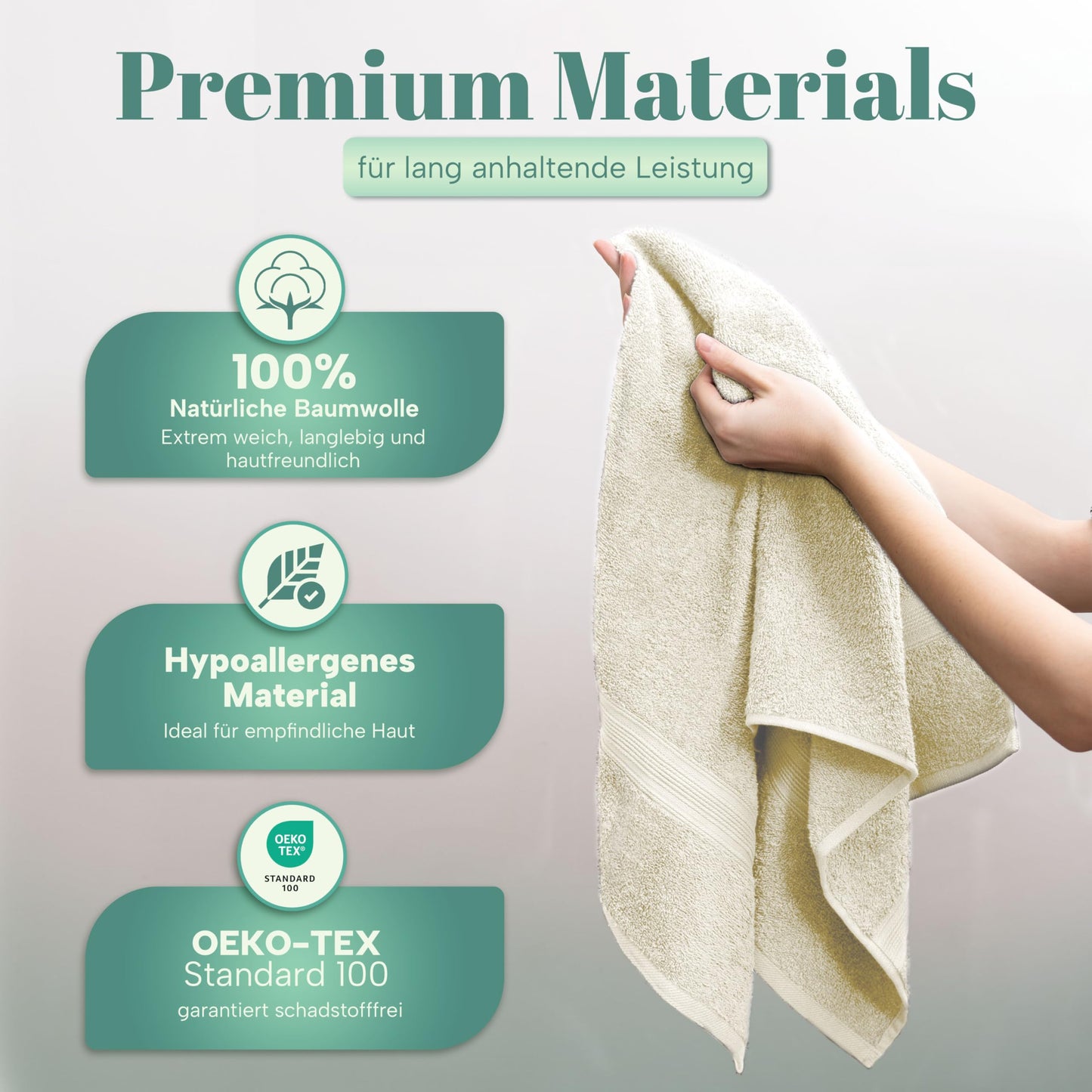NatureMark 8 towel set - 100% cotton - absorbent and durable towels, size 50×100cm, natural/cream - 8er_natur