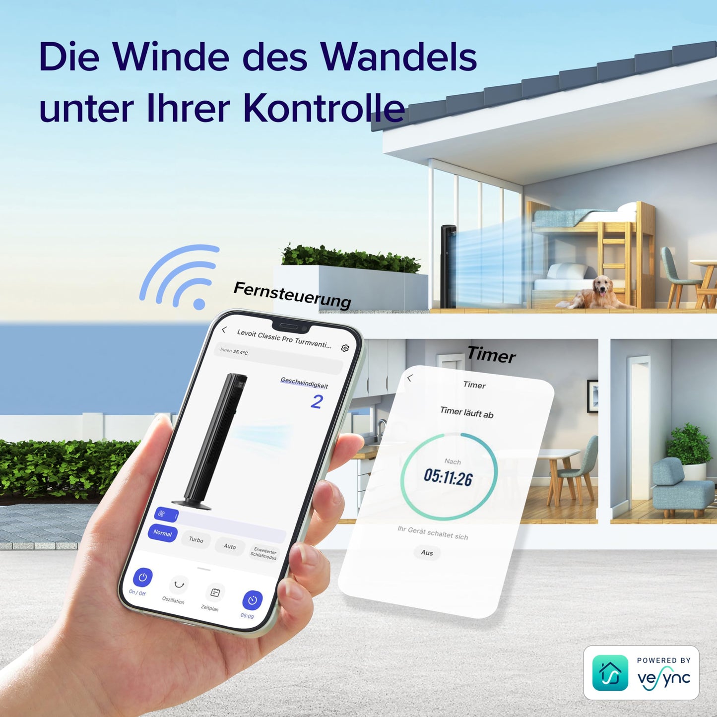 Levoit - Smart APP Tower Fan Quiet Fan for Bedroom - 4 Modes/12 Levels/12 Hour Timer - Remote Control & Cooling - 7.9m/s - Sensor & Voice Control Stand Fan - Black, 106 cm - LTF-F422S-KEU