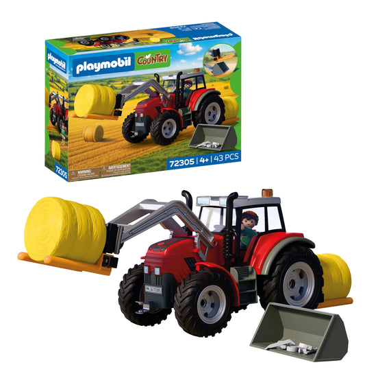 PLAYMOBIL | Country | Large Tractor with Hay Bales | Powerful Tractor with Front Loader, Round Bales & Tool Set | For Children Aged 4 and Up | 72305