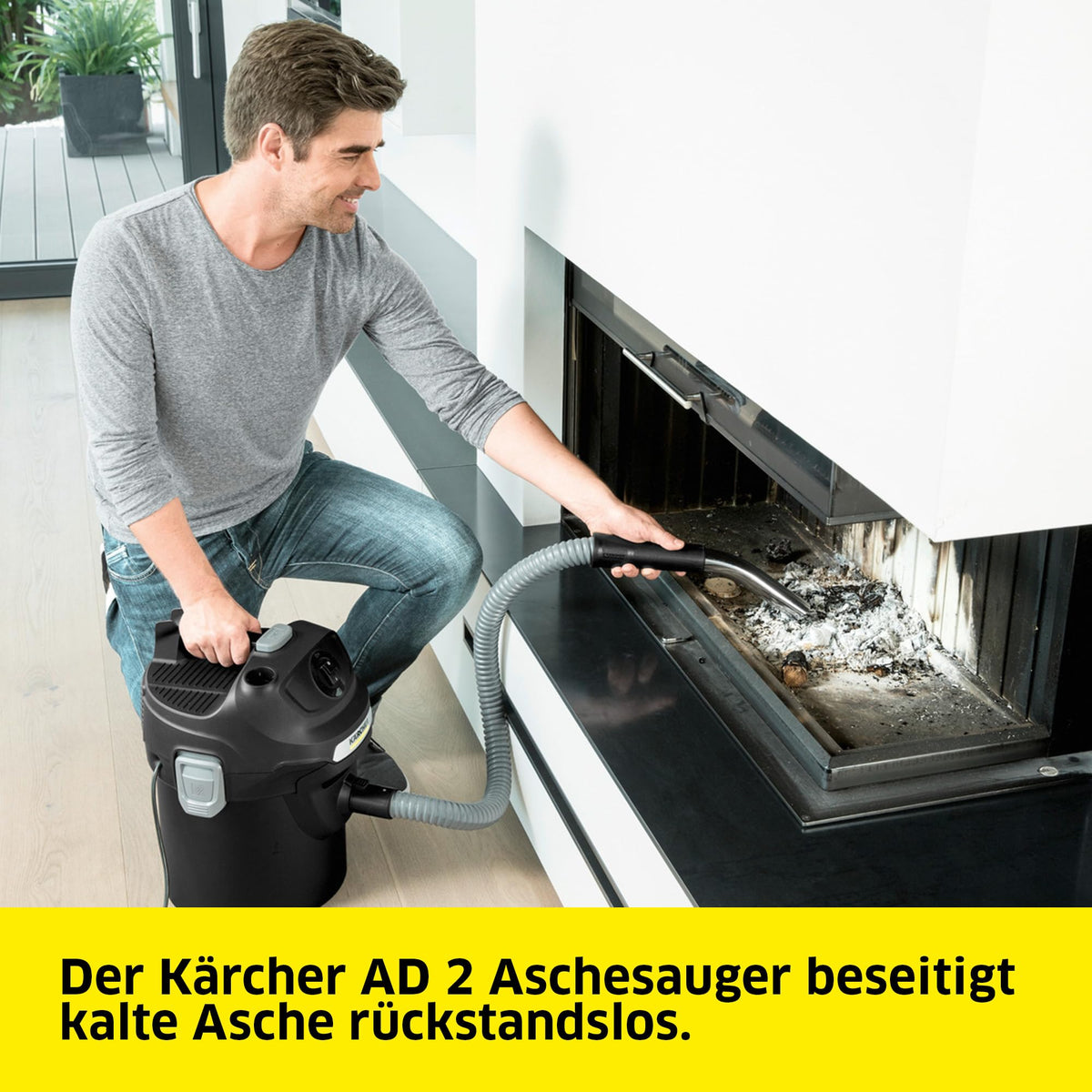 Kärcher Ash Vacuum AD 2, rated power consumption: 1000 W, metal container: 14 l, suction hose: 1.2 m, integrated filter cleaning, flat pleated filter, metal coarse dirt filter - 1.629-711.0