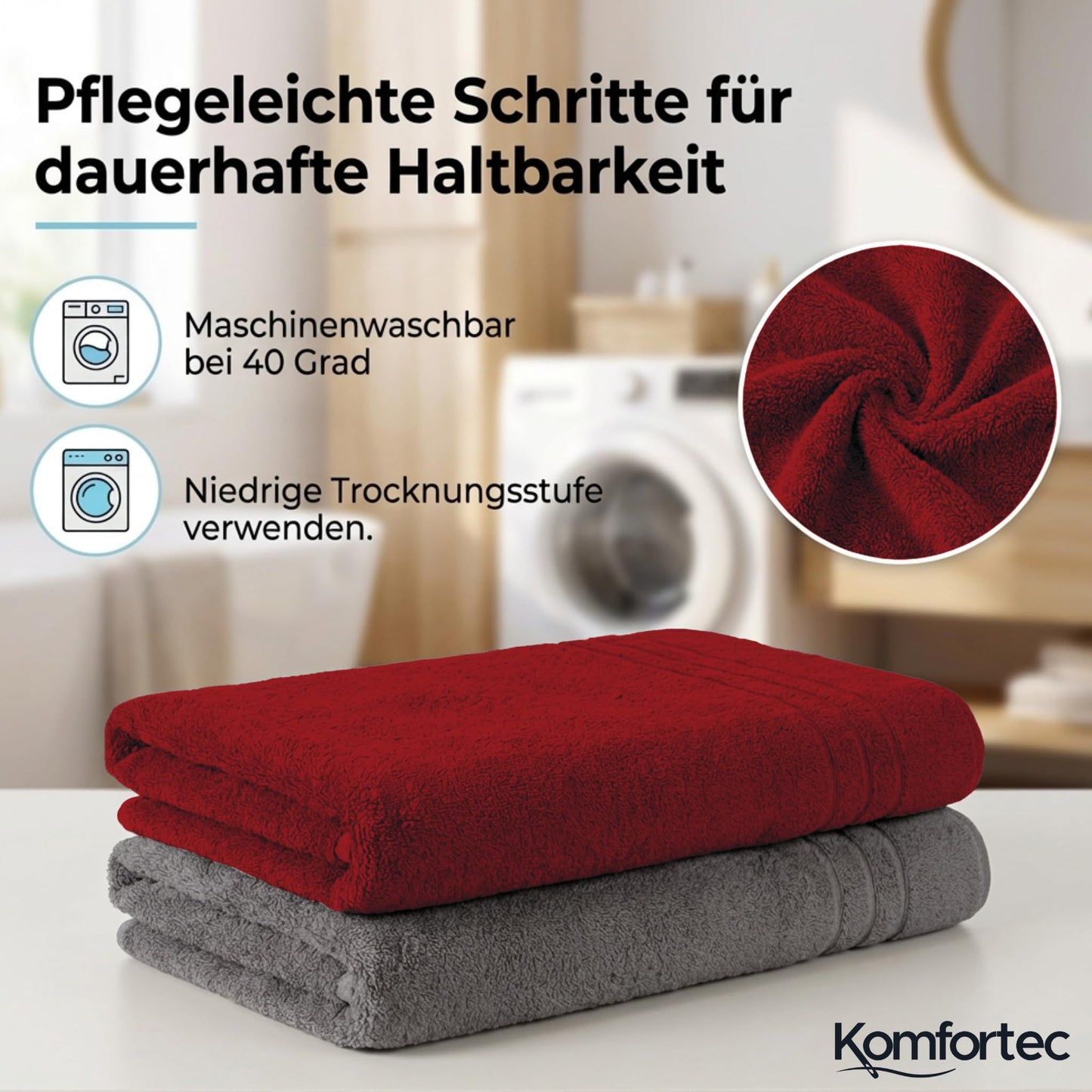 Komfortec 2 sauna towel set 80x200 cm, large sauna towels made of 100% cotton, sauna towels, fluffy and absorbent, quick-drying, anthracite gray/aurora red - 2er-80x200-anhtrazit-aurorarot