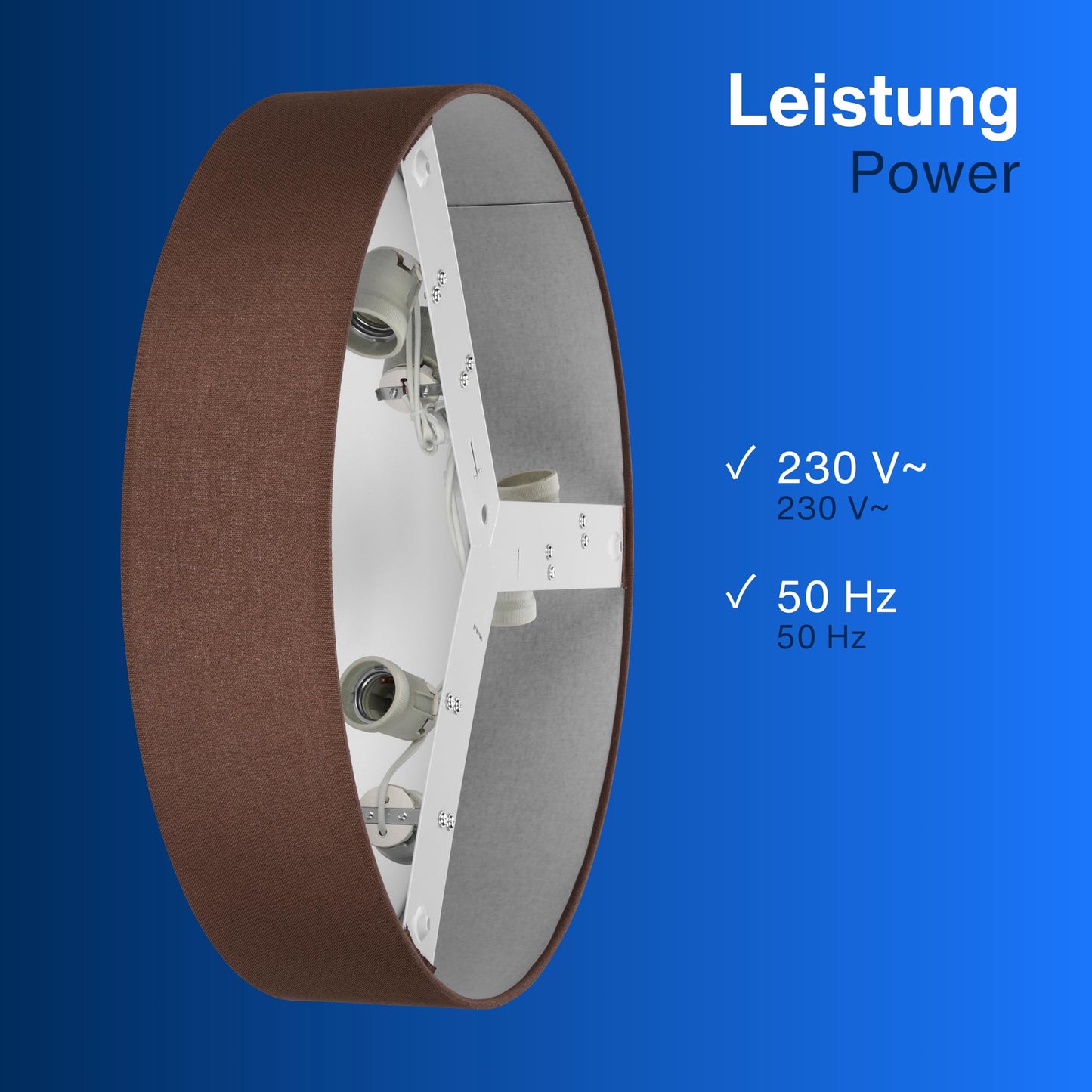 REV ceiling light - ceiling lamp around 50cm with fabric lampshade in a vintage look - ideal for bedrooms and living rooms, brown - 2021115010