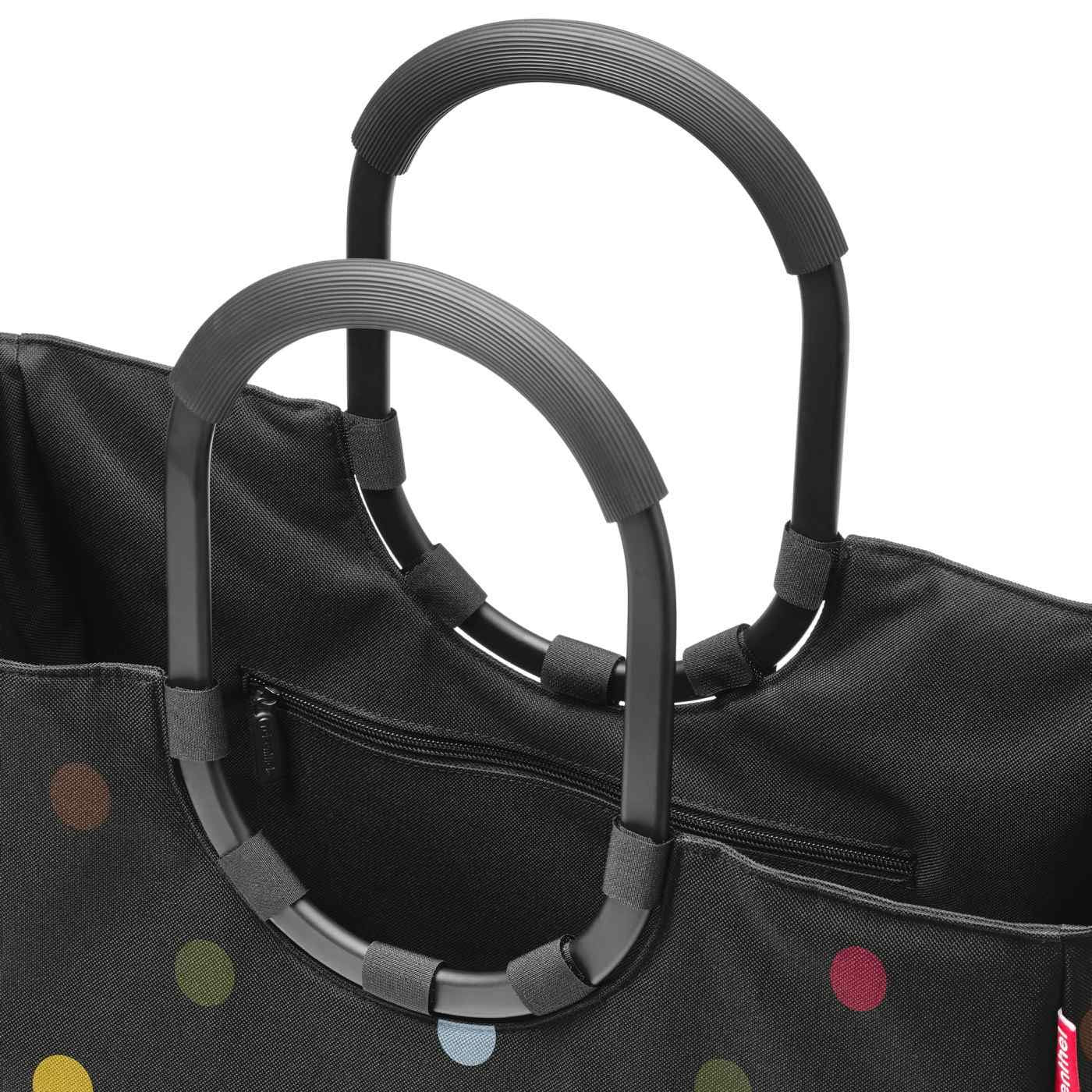 reisenthel loopshopper L in dots, black frame – sturdy bag with practical compartments made from recycled PET bottles – charming and water-repellent design - OR7056