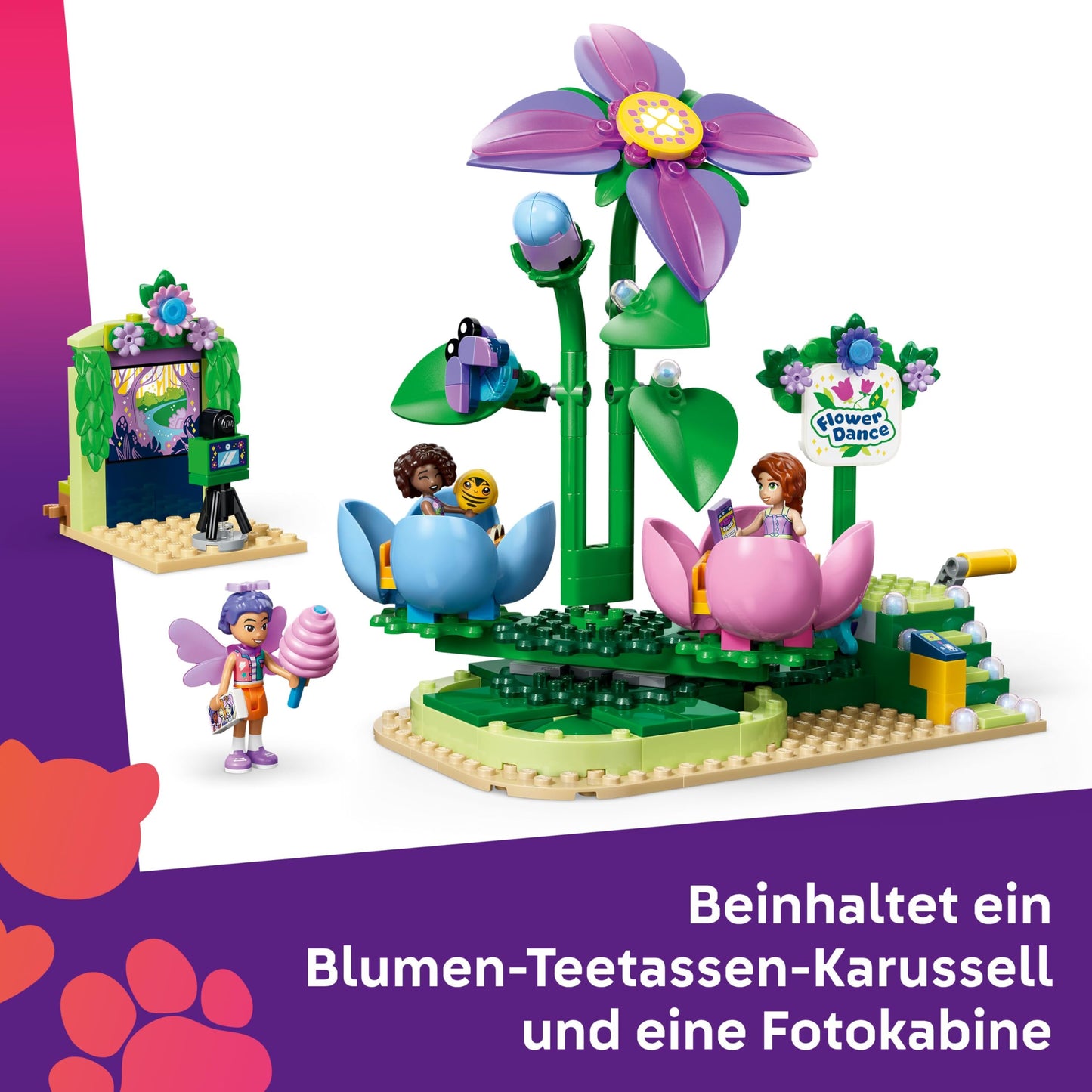 LEGO Friends fairy cup carousel with flower decoration - toy with 3 minifigures, photo booth & accessories - children's room decoration - gift idea for girls aged 7 and over - 42702