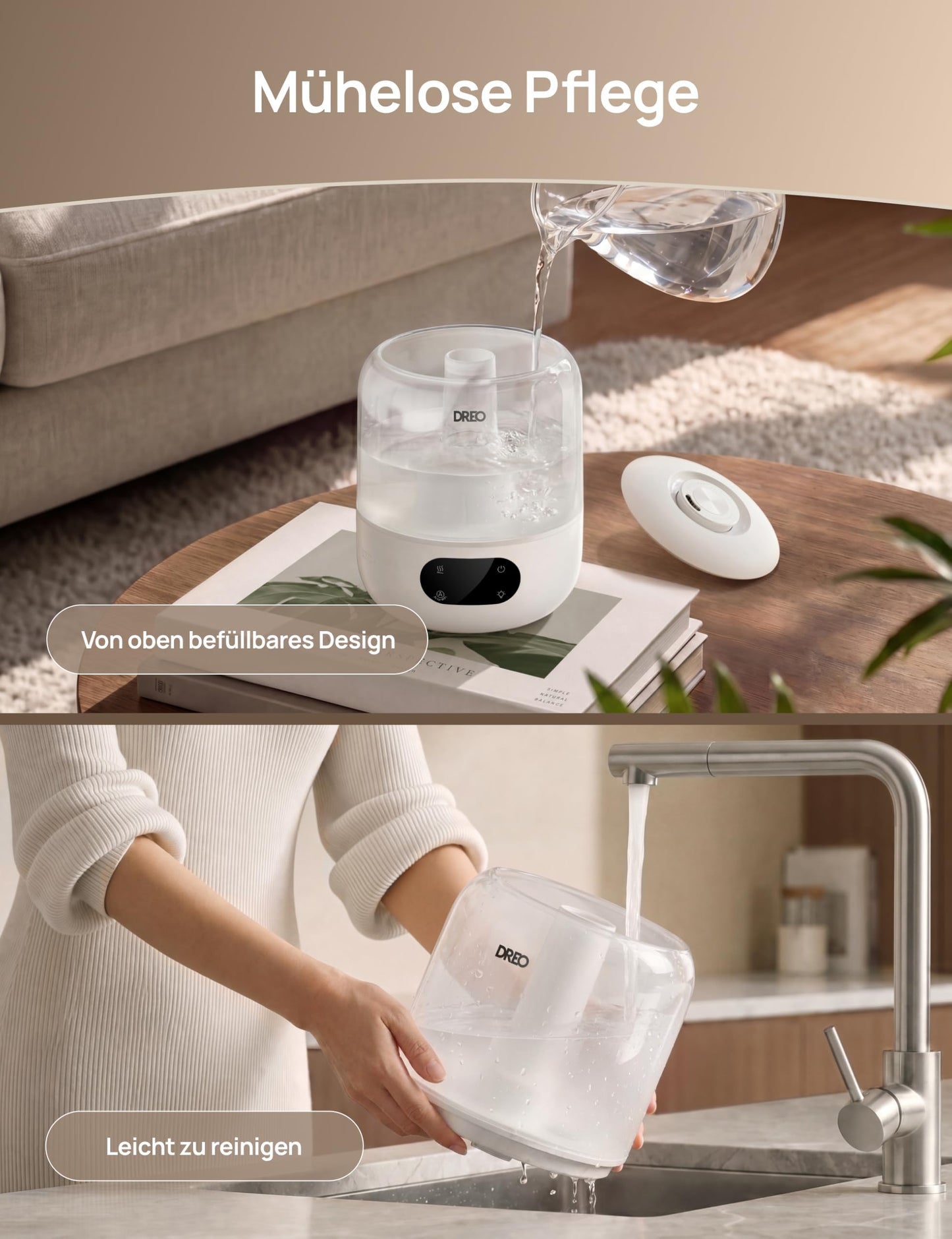 DREO humidifier bedroom, ultrasonic cold mist with WiFi/app control, humidity sensor, RGB ambient light, 3L water tank, easy cleaning, up to 30 hours running time - DR-HHM006S