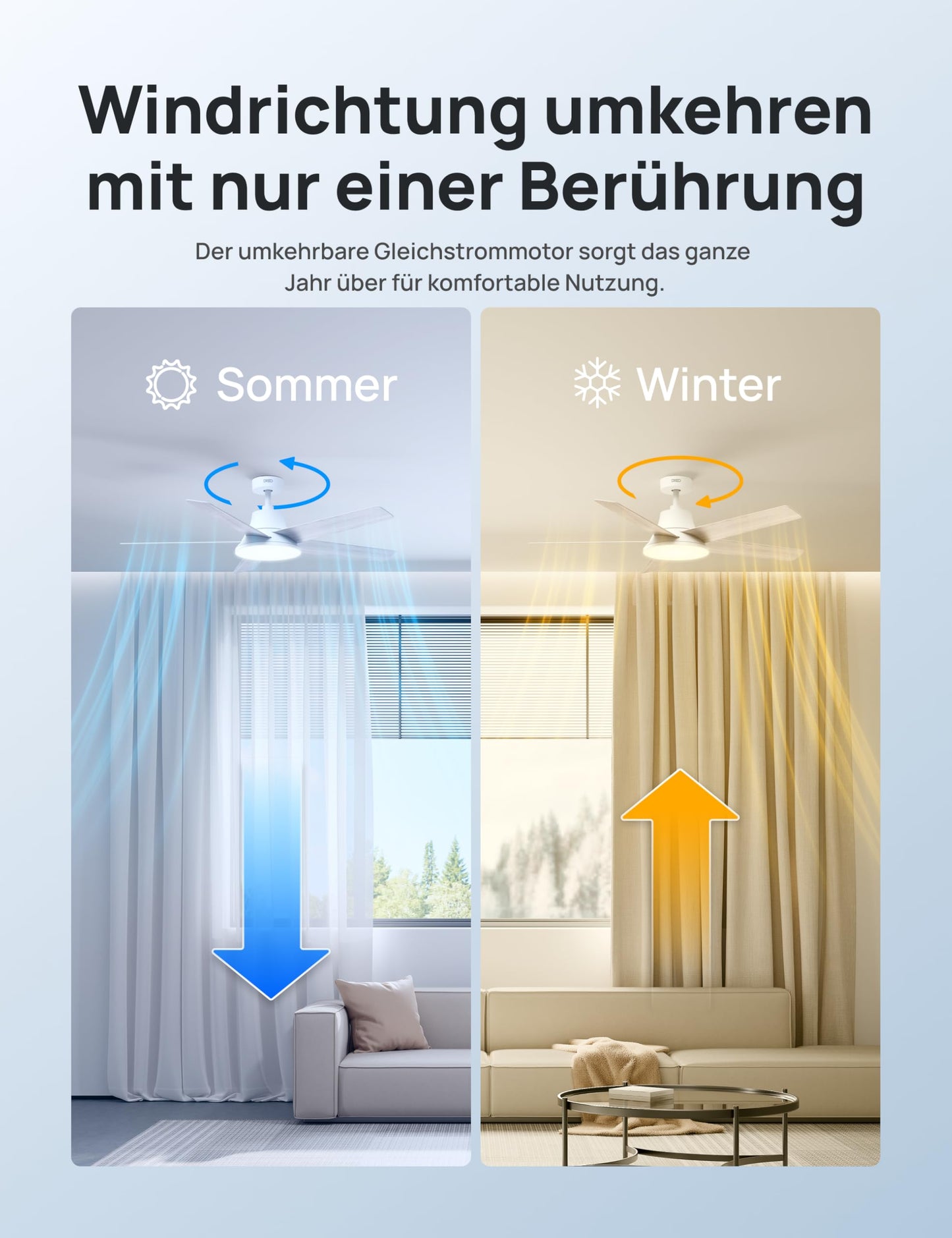 DREO Smart Ceiling Fan with Light, 52" 12 Speeds, 3 Modes, Continuously Dimmable LED Lighting, Quiet DC Motor, 12H Timer, Remote Control/APP/Alexa, Indoor, White - DR-HCF001S