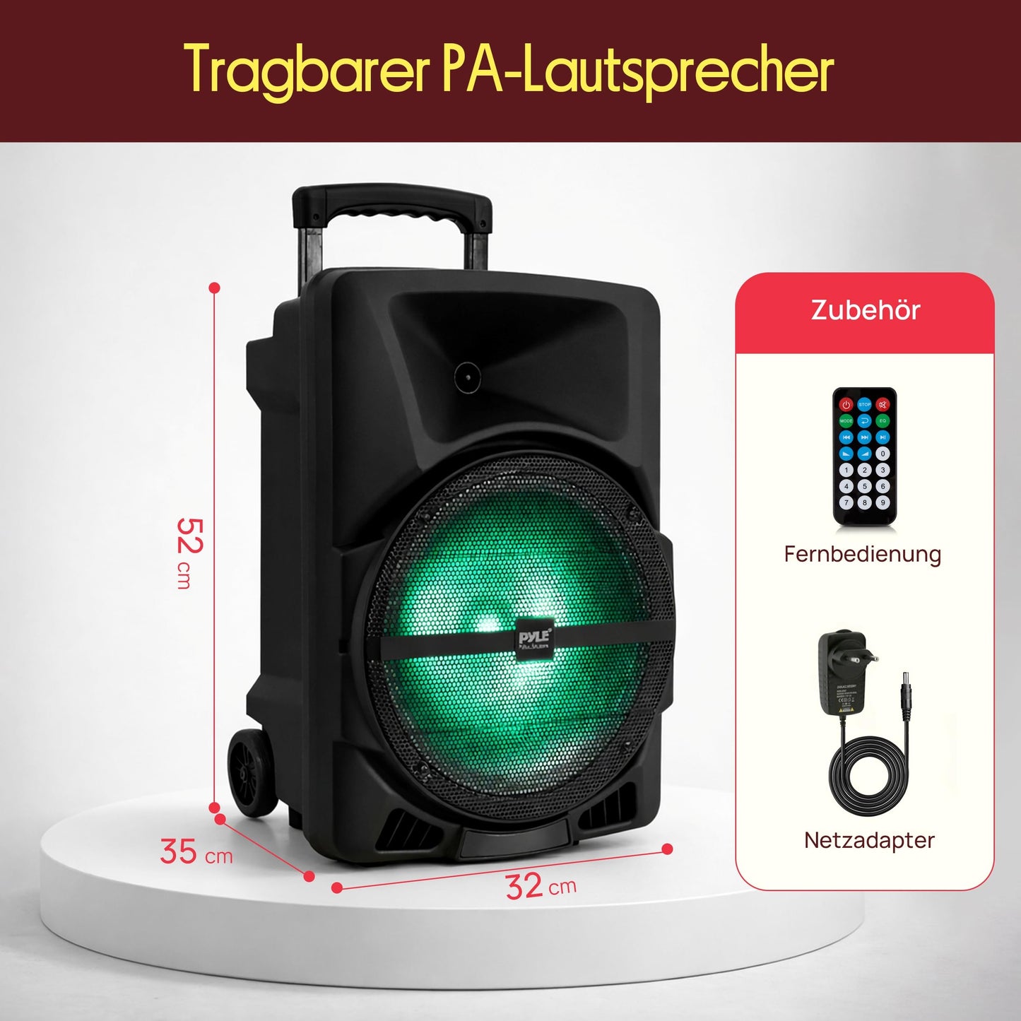 Pyle Music Box Bluetooth Large, 800W Party Speaker with DJ Lights, Telescopic Handle & Wheels, FM, USB, SD, AUX, EQ, Deep Bass, Boombox Sound, for Party, Outdoor, DJ, Wedding - PPHP1244B