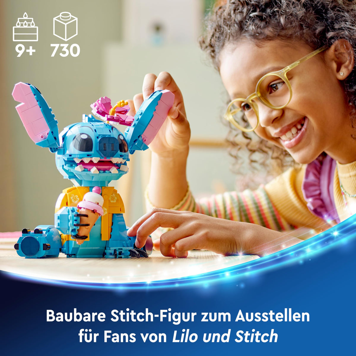 LEGO | Disney Stitch Jucărie - Figură pentru joacă și colecționat cu un cornet de înghețată și o floare decorativă - Cadou pentru fete, băieți și fanii filmului Lilo & Stitch de la 9 ani - 43249