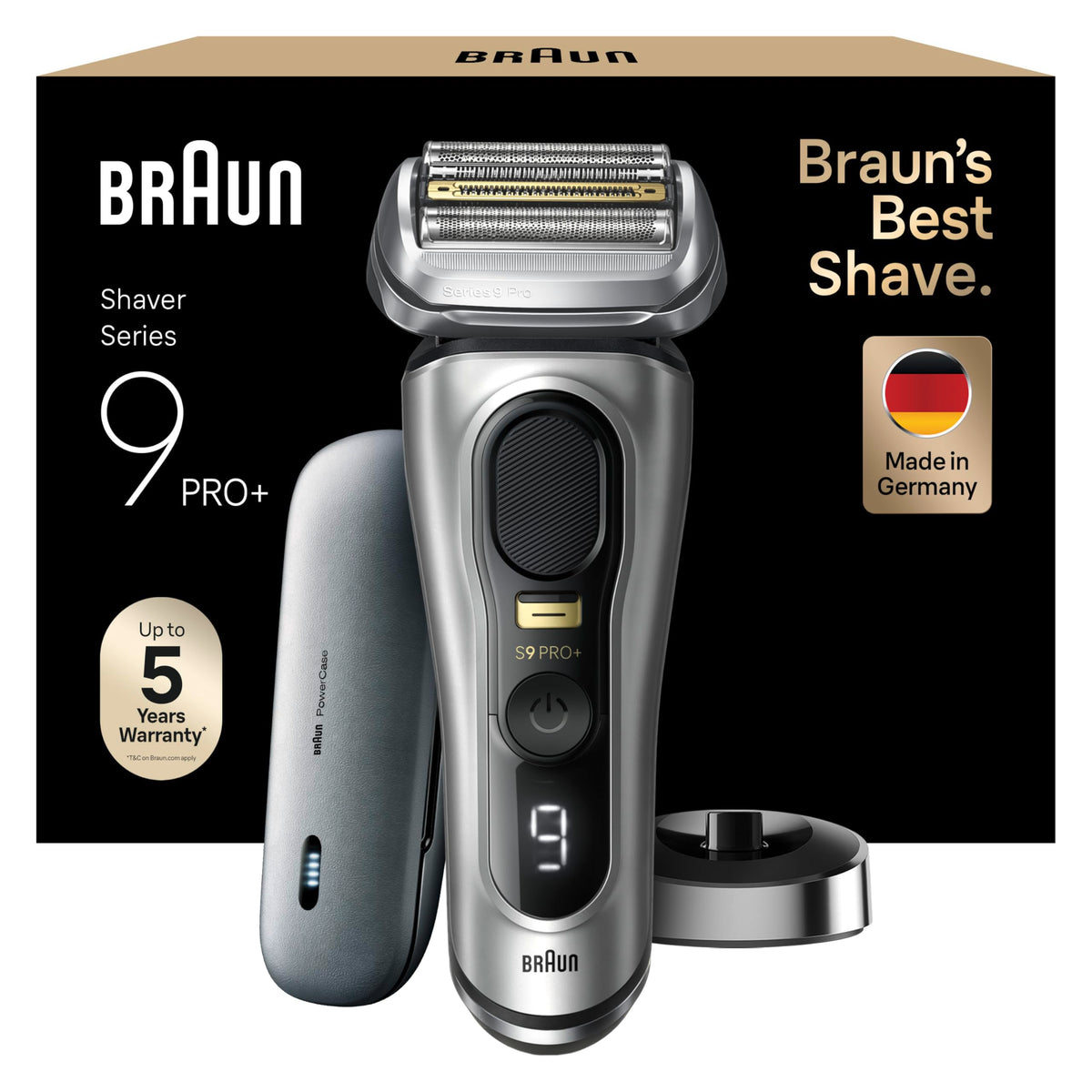 Braun Series 9 Pro+ Electric Shaver for Men, Electric Razor with 5 Pro Shaving Elements, Long Hair Trimmer, Shaver Charging Case PowerCase, 60 Min Runtime, Made in Germany, 9527s, Silver