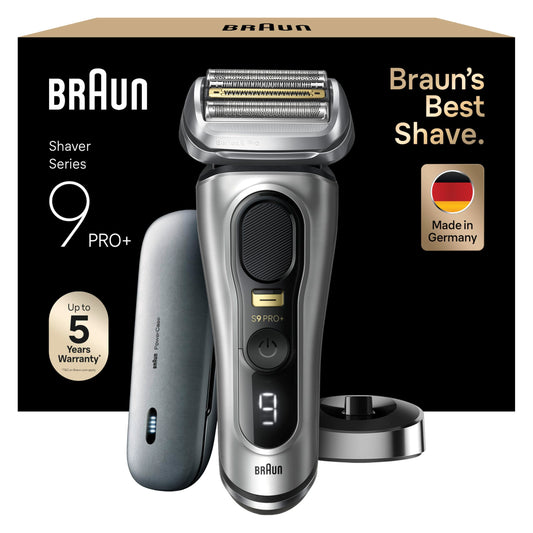 Braun Series 9 Pro+ Electric Shaver for Men, Electric Razor with 5 Pro Shaving Elements, Long Hair Trimmer, Shaver Charging Case PowerCase, 60 Min Runtime, Made in Germany, 9527s, Silver