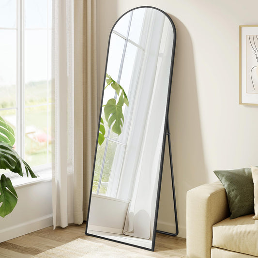 SONGMICS Full Length Mirror 160x50cm Curved Standing Mirror Aluminum Alloy Frame Tempered Glass for Bedroom Living Room Cloakroom Ink Black LFM031B01