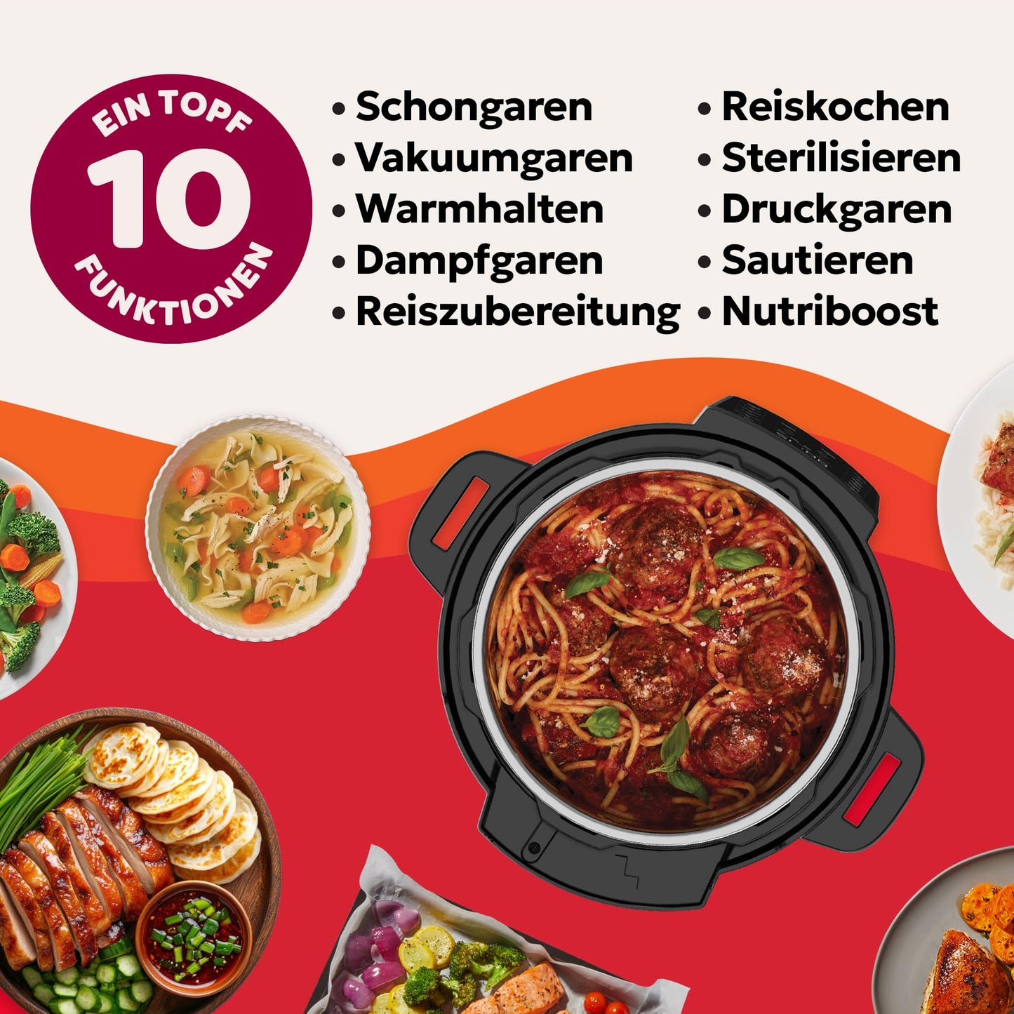 Instant Pot Pro 10-in-1 Multi Cooker 5.7L - Black, Pressure Cooker, Slow Cooker, Rice Cooker, Sauteer, Yogurt Maker, Food Warmer, Steamer, Vacuum Cooker, Baking, NutriBoost™, Dishwasher Safe. - PRCPC601WE