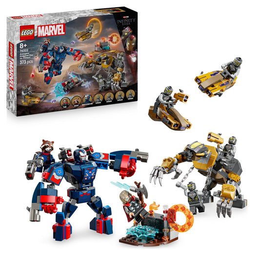 LEGO ǀ Marvel Avengers: Endgame Thor vs. Chitauri building set - superhero action with the Iron Patriot mech and 7 minifigures - gift for boys and girls aged 8 and up - 76322