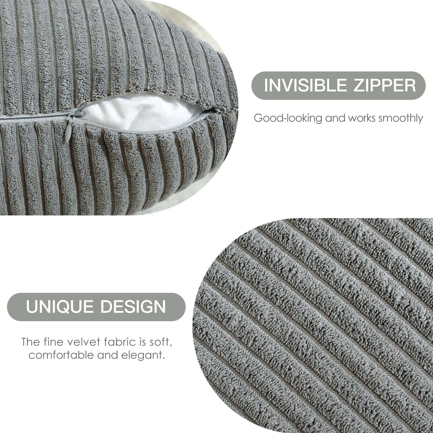 JOTOM Set of 2 Corduroy Cushion Covers Decorative Cushion Cover Sofa Cushion Couch Cushion Decorative Cushion Cover Decorative Cushion Cover for Sofa Living Room 60 x 60 cm Grey - YLDXRUK74