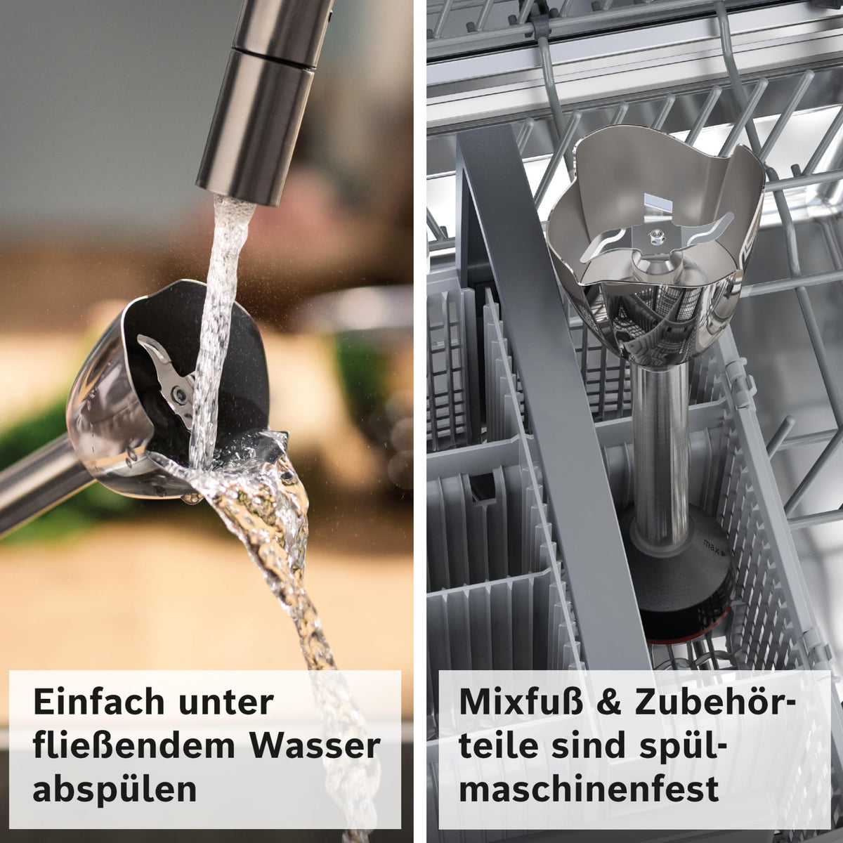 Bosch ErgoMaster Series 6 Hand Blender, 4 stainless steel blades, one-handed operation, wear-free ceramic coupling, durable, air cooling, chopper, potato masher, whisk, 1000 W, MSM6M673