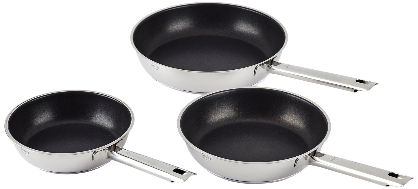 RÖSLE ELEGANCE 3-piece frying pan set, high-quality universal pans with robust ProPlex non-stick coating, 20 cm, 24 cm and 28 cm, 18/10 stainless steel, suitable for induction, dishwasher safe - 13216
