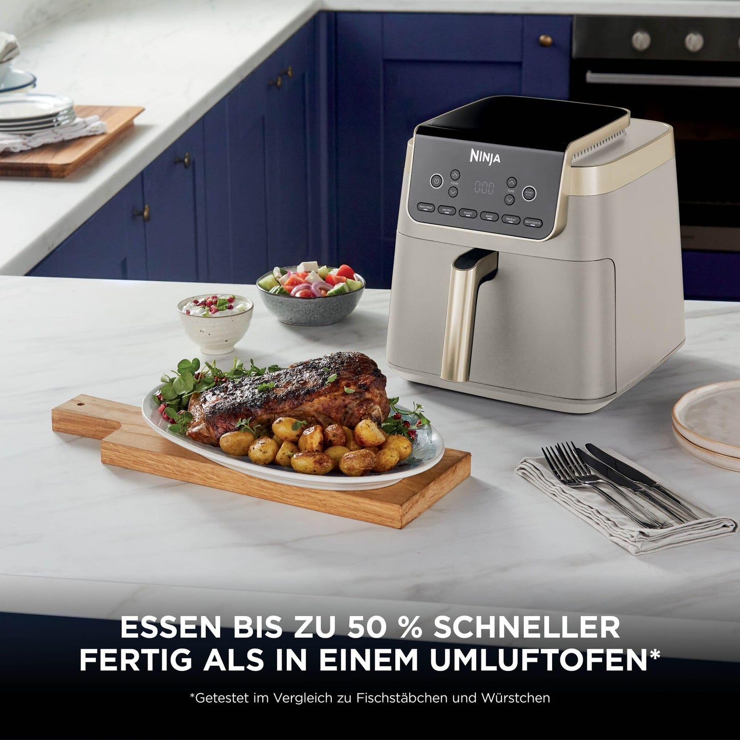 Ninja Air Fryer Hot Air Fryer MAX PRO, 6.2L Airfryer, Non-Stick Coating, Dishwasher Safe Basket and Crisper Grid Insert, Oil-Free Fryer, Cooking from Frozen, Stone Gold AF180EUSD