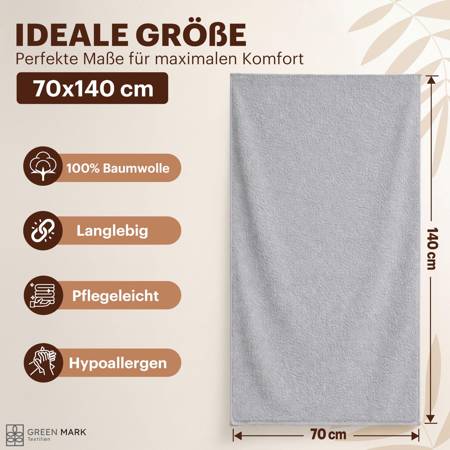 NatureMark 4-piece shower towel set - soft and absorbent shower towels made from 100% cotton, suitable for everyday use - silver grey, 70x140 cm - 4dt_400_silber