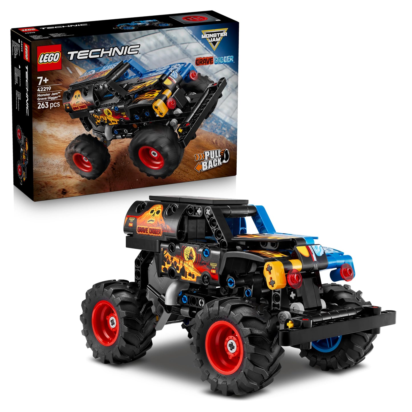 LEGO Technic Monster Jam Grave Digger Fire and ICE - Monster truck model building & construction toy with pull-back motor - Toys for children, girls & boys - Gifts for children - 42219