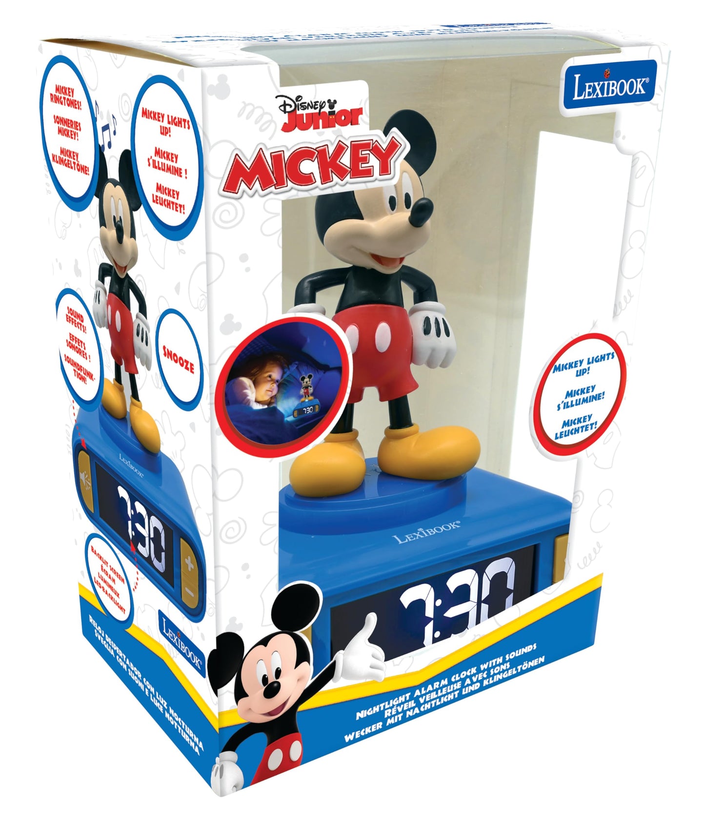 Lexibook, Disney Mickey, Alarm Clock with Night Light, Sounds and Melodies, Backlit LCD Display, Illuminated, Snooze Function, Blue, RL800MCH