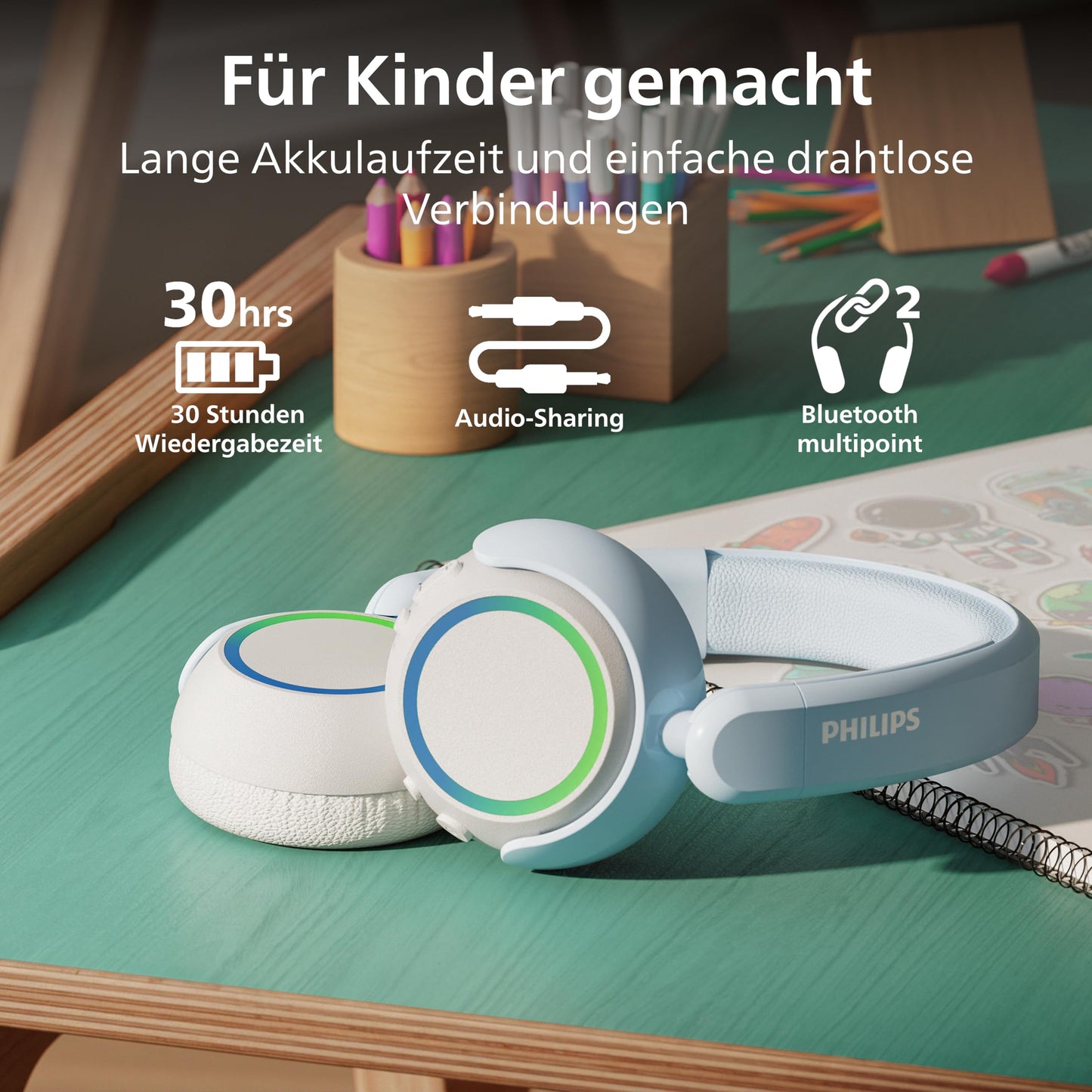 PHILIPS TAK4200BL 4200 Series Wireless Foldable On-Ear Kids Headphones - TAK4200BL/00