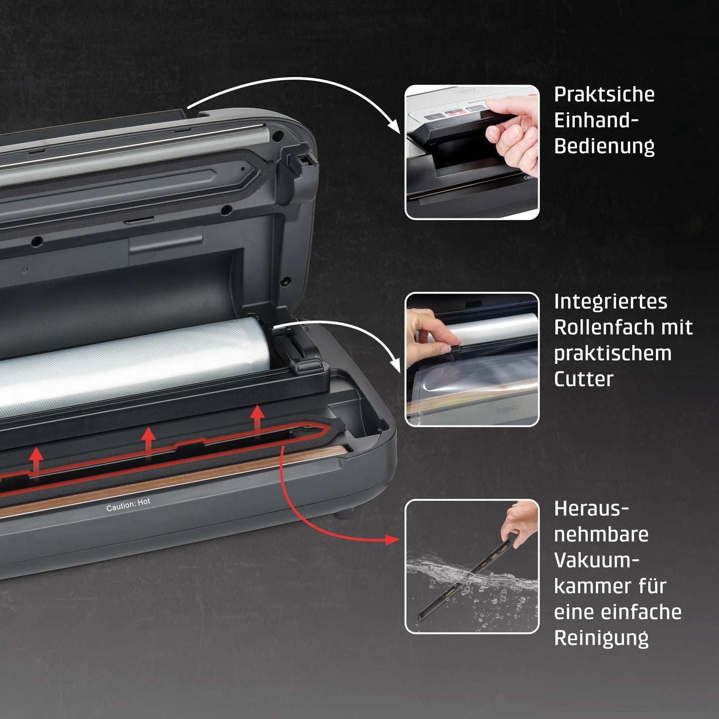 CASO VRH 590 advanced vacuum sealer - test winner home & garden test, vacuum sealer, up to 125 vacuum sealing processes non-stop, 2.5 mm thick weld seam, integrated roll compartment, cutter, - 1526