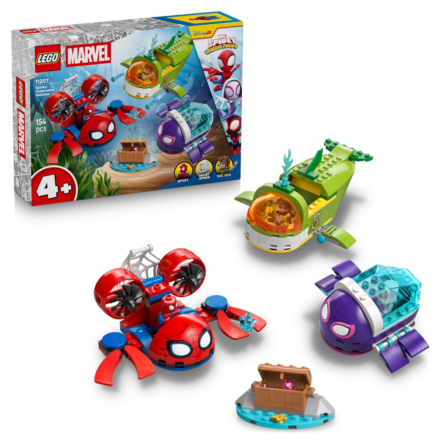LEGO ǀ Marvel Spidey and his super friends Spidey: Underwater vehicles - superhero toy with 3 submarines and 3 minifigures - gift for boys aged 4 and up and fans of the series - 11207