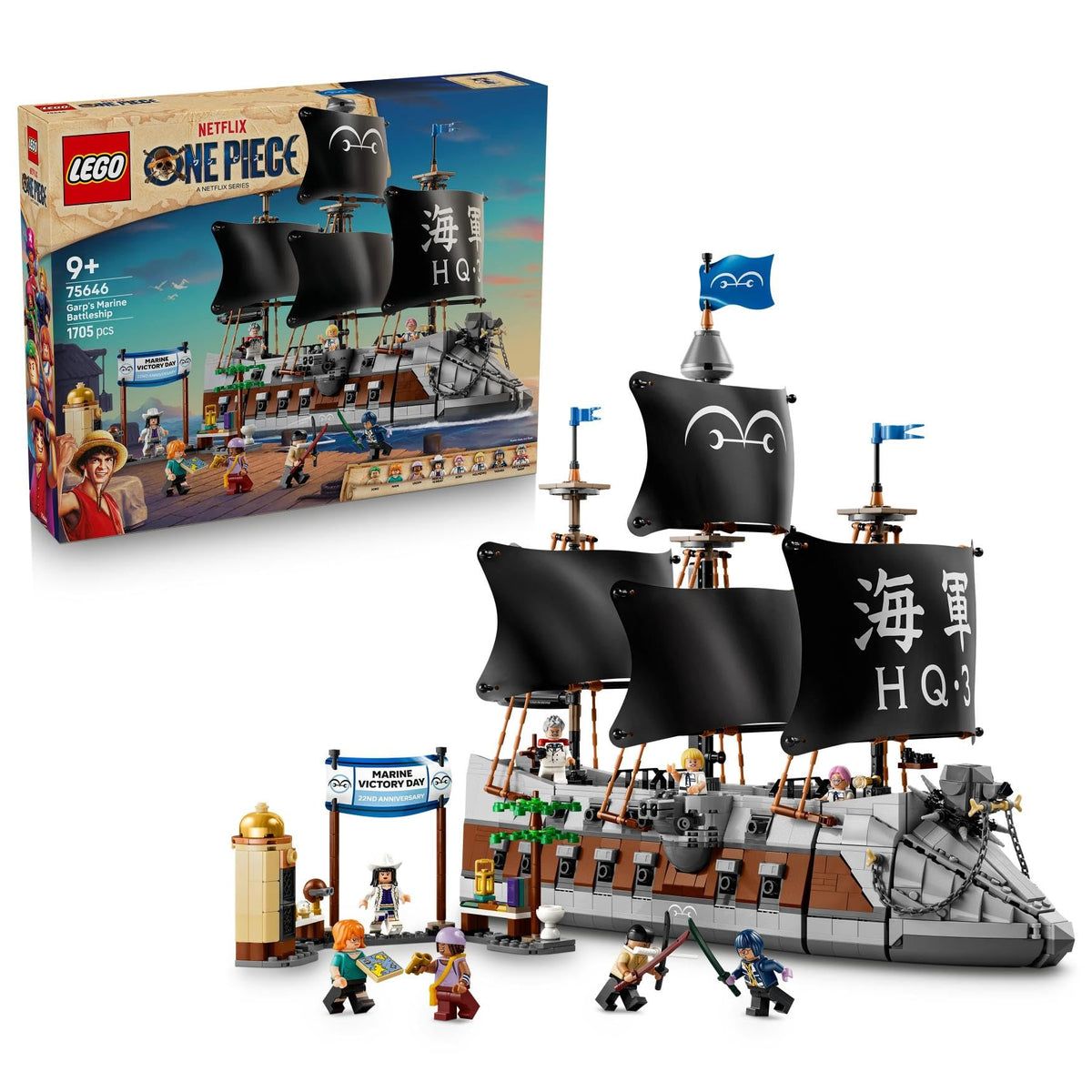 LEGO ONE PIECE Garp's Marine Battleship - Boat Model Building with 8 Minifigures including Zoro, Usopp, and Nami - Kids' Room Decor - Gift for Boys, Girls, and Fans aged 9 and up - 75646