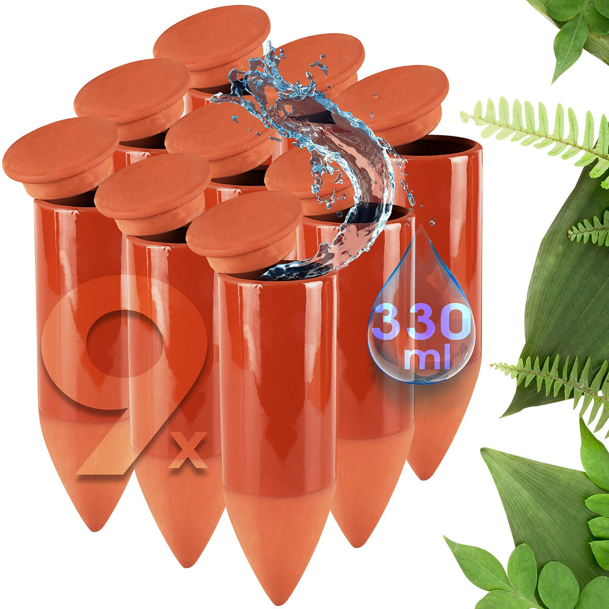 LIVONDO Terracotta Watering Aid handcrafted | Modern watering aid | Plant watering without electricity (3 x 3-pack 330 ml) - 9004550015522