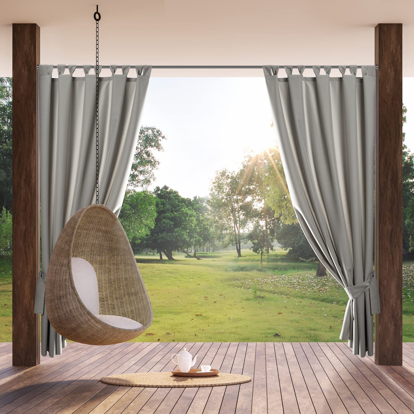 Eurofirany Garden Outdoor Curtain with Velcro Loops, 1 Piece, Opaque & Weatherproof, UV Protection, for Balcony Patio Pergola Gazebo, H200 x W155 cm, Light Gray - ZAS/GARDEN