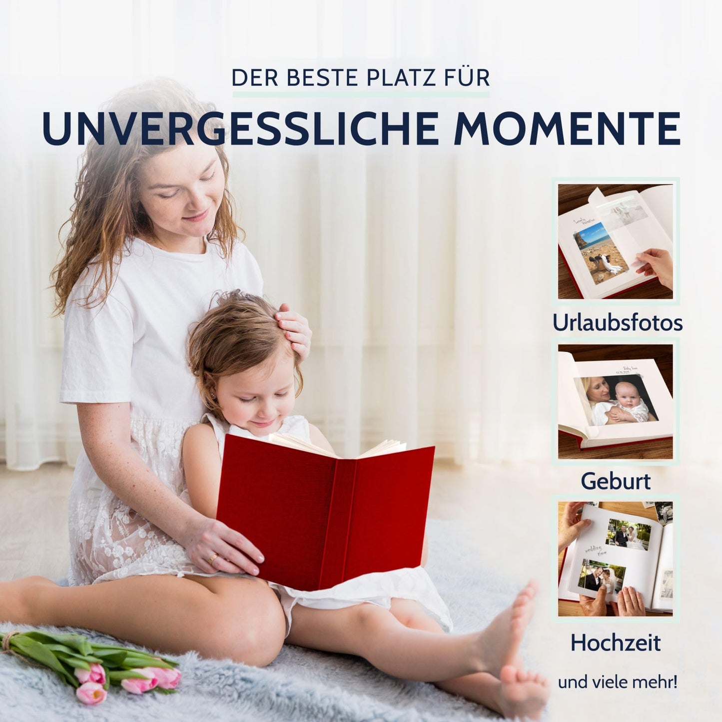 goldbuch 31707 photo album, Summertime, 30 x 31 cm, photo book with 100 white pages & glassine dividers, photo album made of linen, memory album, red