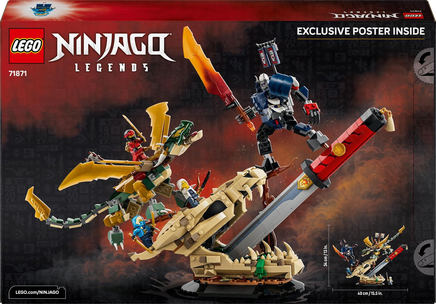 LEGO NINJAGO Showdown on the Dragon Blade - Ninja toy with dragon, mech action figure & 4 minifigures with katanas - children's room decoration - gift idea for ages 9 and up and fans - 71871