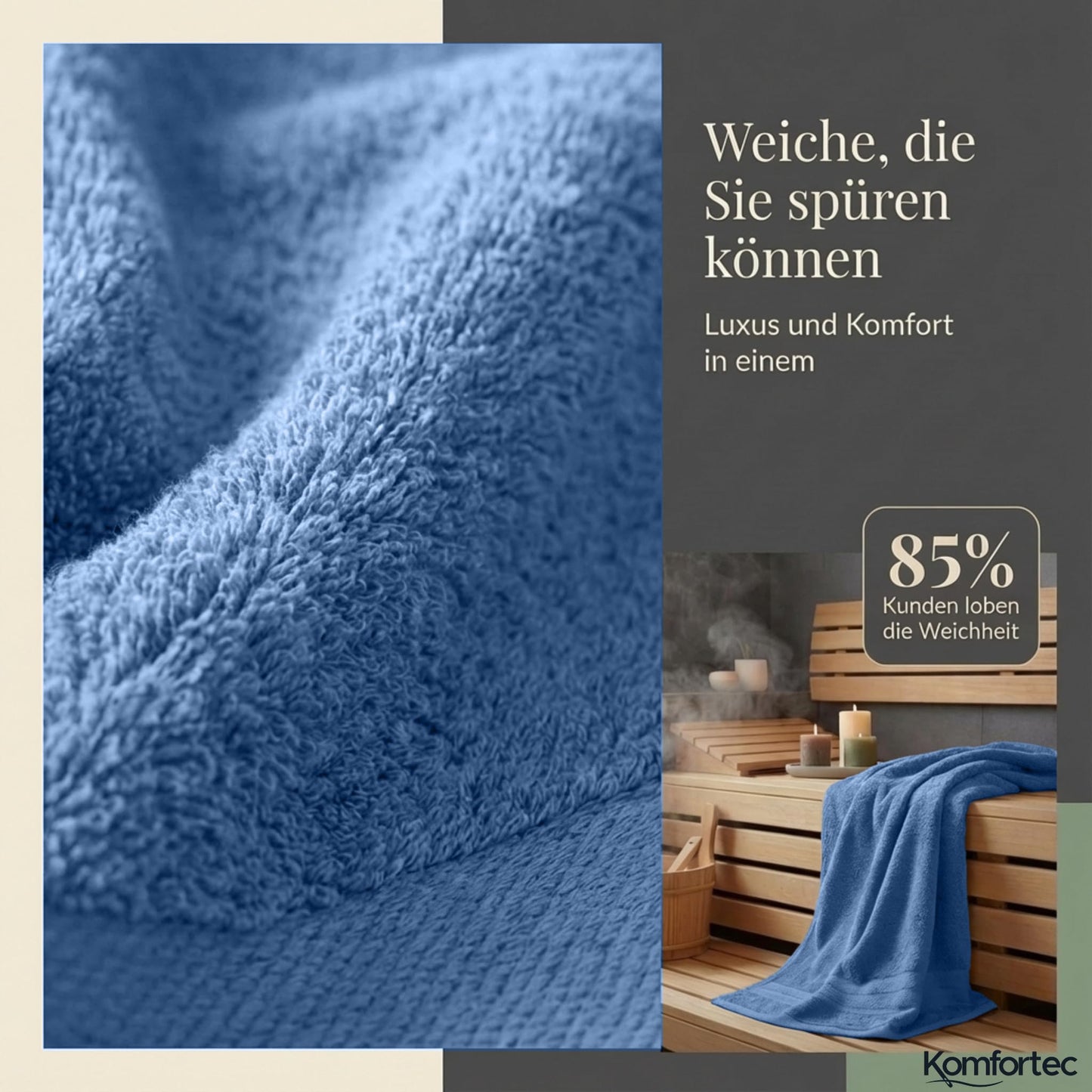 Komfortec set of 8 towels, 4 bath towels 70x140 cm & 4 hand towels 50x100 cm, 100% cotton terry cloth, fluffy and absorbent, anthracite/light blue - 4er-50x100-und-4er-70x140-anth-hellblau