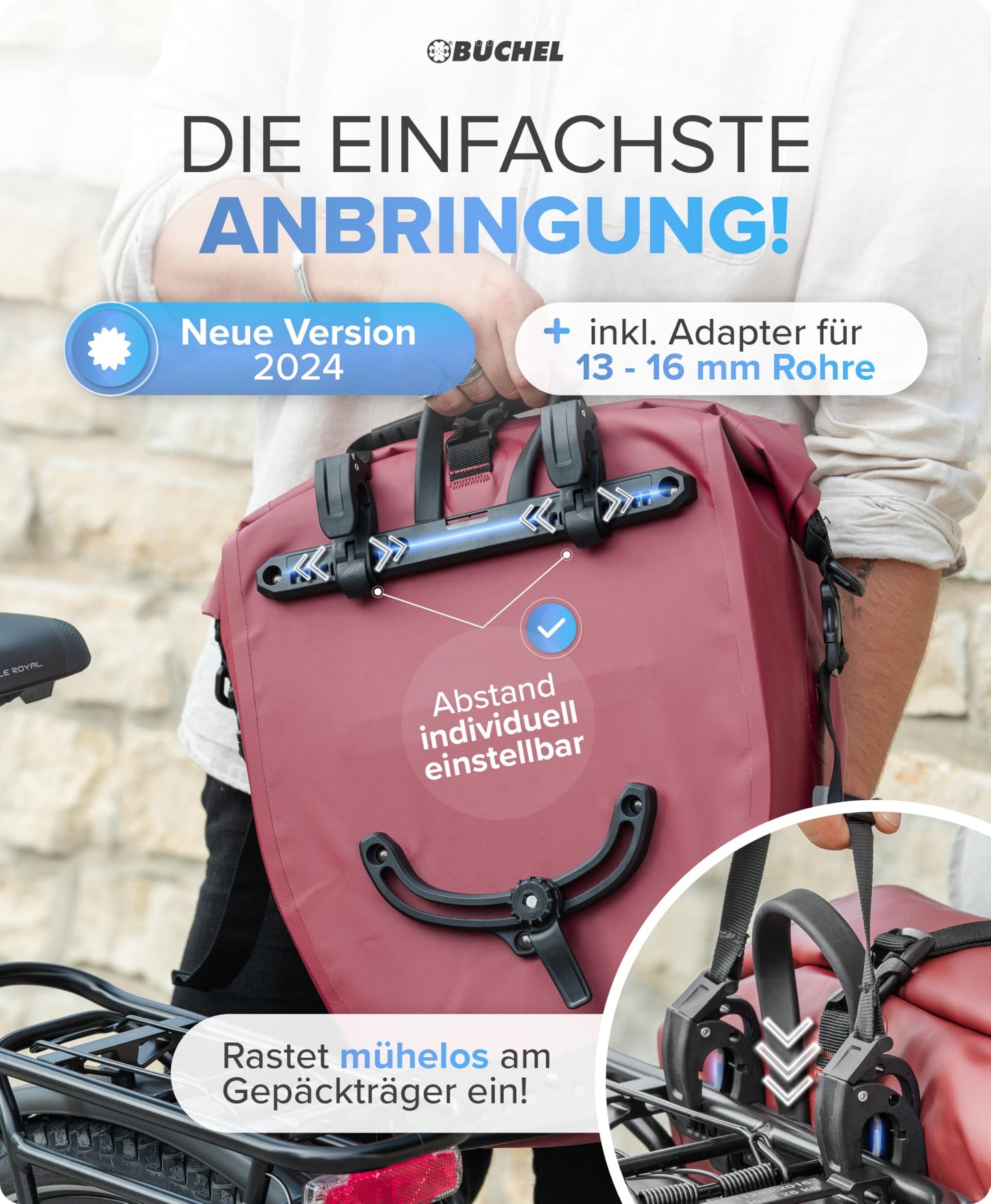 Büchel bicycle bag for luggage rack I 25.4 L - 100% waterproof I with carrying handle and shoulder strap I bicycle bag luggage rack, luggage rack bag, rear bicycle bags - 81518004