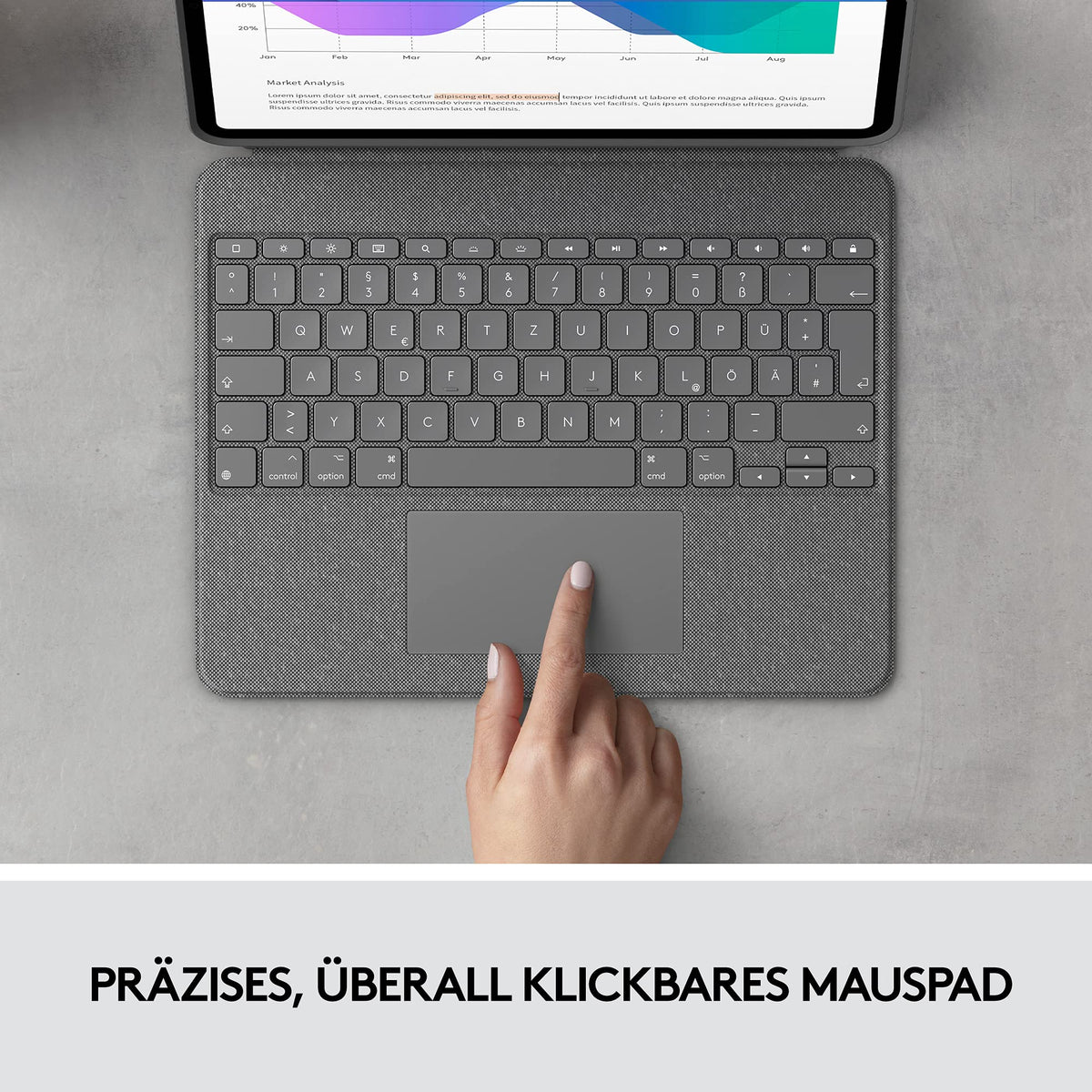 Logitech Combo Touch iPad Pro 12.9 (5th Gen - 2021) Keyboard Case, detachable keyboard with backlight, click-anywhere trackpad, Smart Connector, German QWERTZ layout - Gray G335