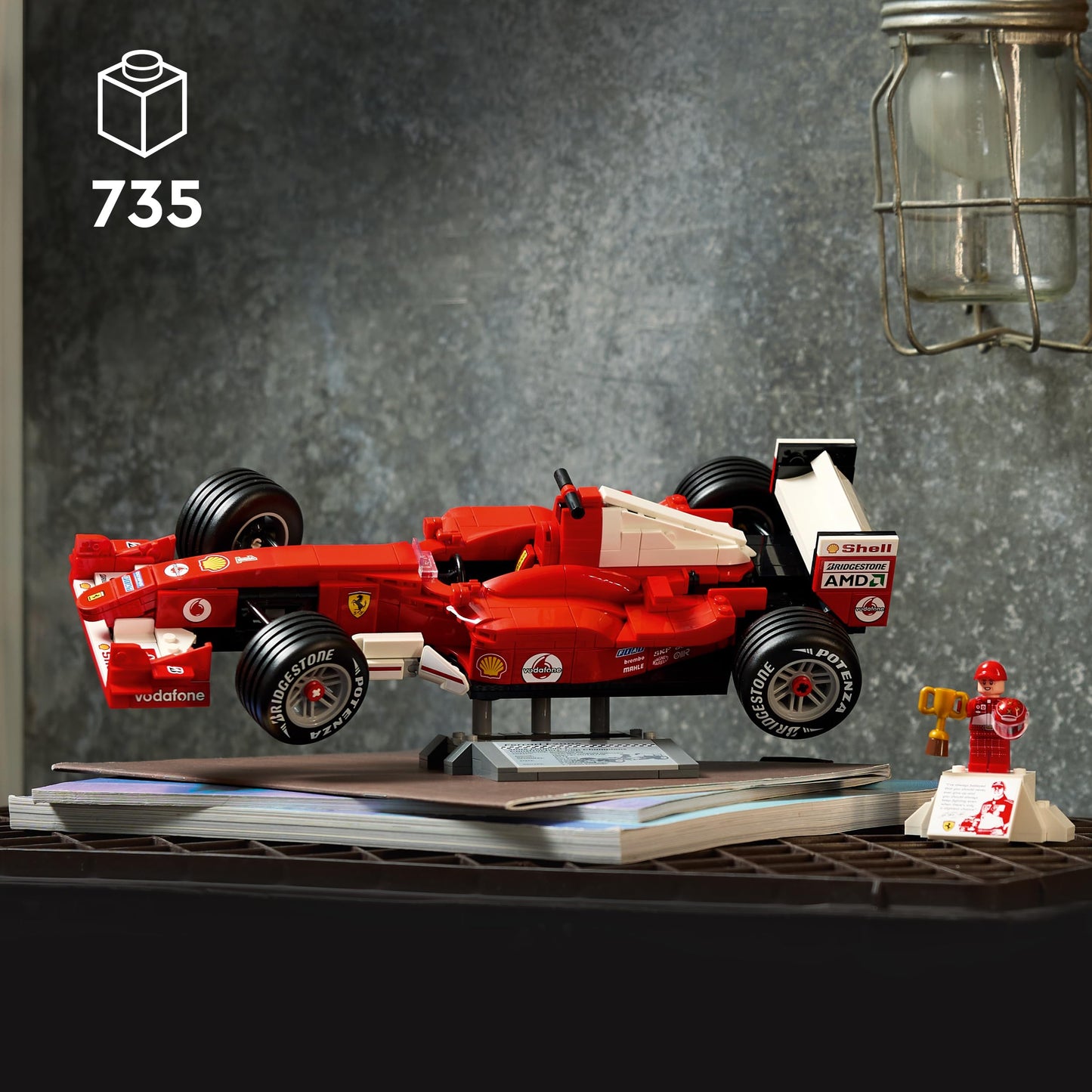 LEGO Icons Ferrari F2004 and Michael Schumacher - F1 racing car model building for adults - F1 model car set with V10 engine & collectible driver minifigure - Formula 1 gift for motorsport fans - 11375