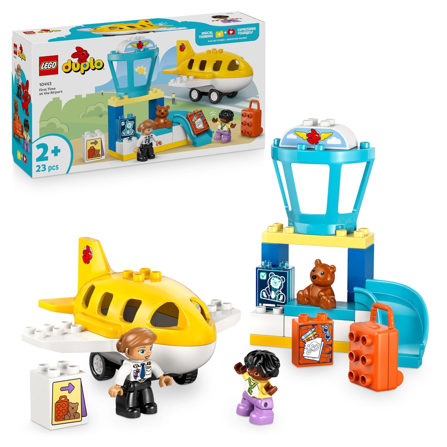 LEGO DUPLO Town First visit to the airport - learning toy to promote motor skills for toddlers - including airplane, 2 figures & teddy bear - gift for boys and girls aged 2 and over - 10443