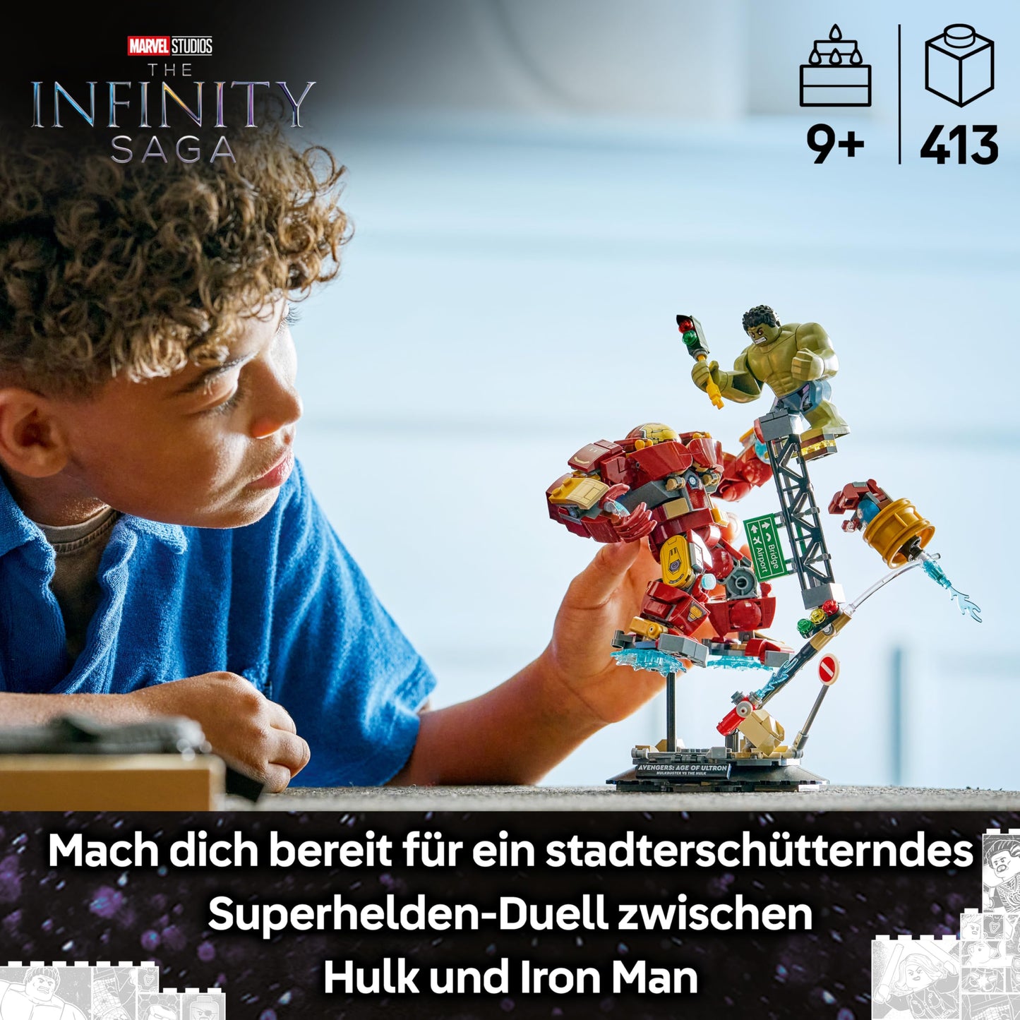 LEGO | Marvel Duel of the Giants: Hulkbuster vs. Hulk - Superhero toy with action figure and 2 minifigures, including Iron Man - Avengers gift for boys aged 9 and up, girls and fans - 76343