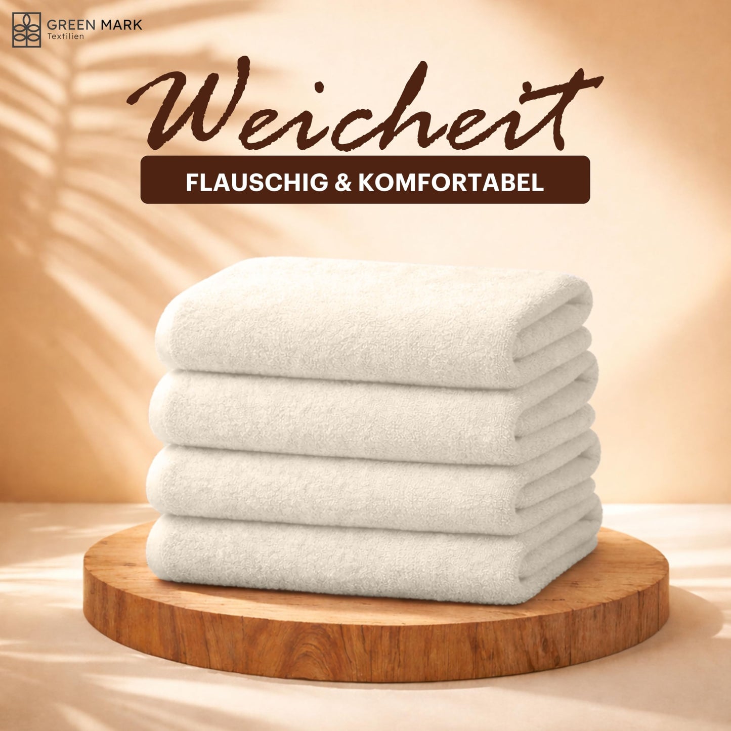 NatureMark 4-piece shower towel set - soft and absorbent shower towels made from 100% cotton, suitable for everyday use - natural/cream, 70x140 cm - 4251590104470