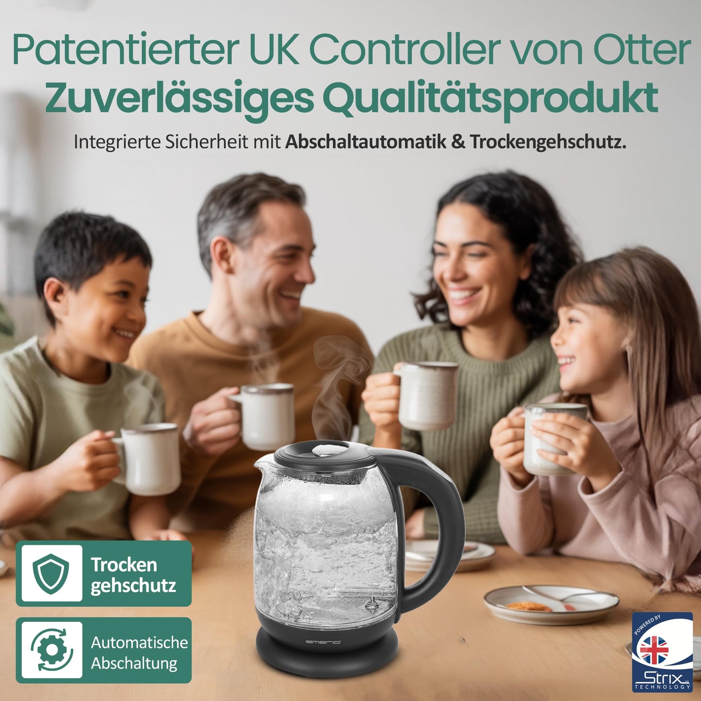 EMERIO kettle | TEST WINNER Home & Garden Test 02/2019 | made of high-quality borosilicate glass | with temperature selection (60-70-80-90-100°C) | AutoOff & boil-dry protection & warm keeping | 2200W | WK-119255.5