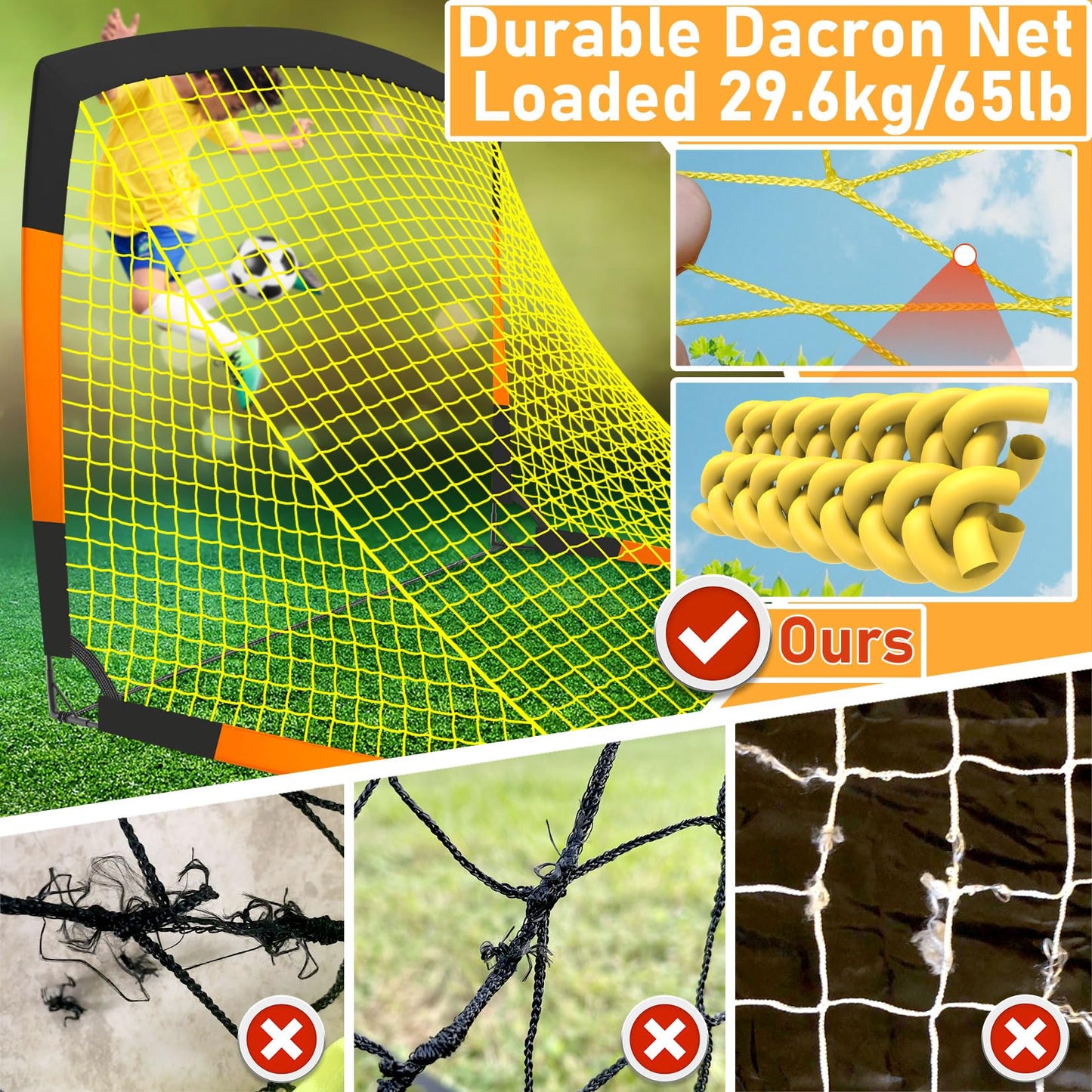 Happy Jump Pop-Up Football Goal - 213x152 cm, 1 Goal, Black Orange | Foldable Fiberglass Goal for Kids & Adults | Ideal for gardens and parks - A235666BQ1