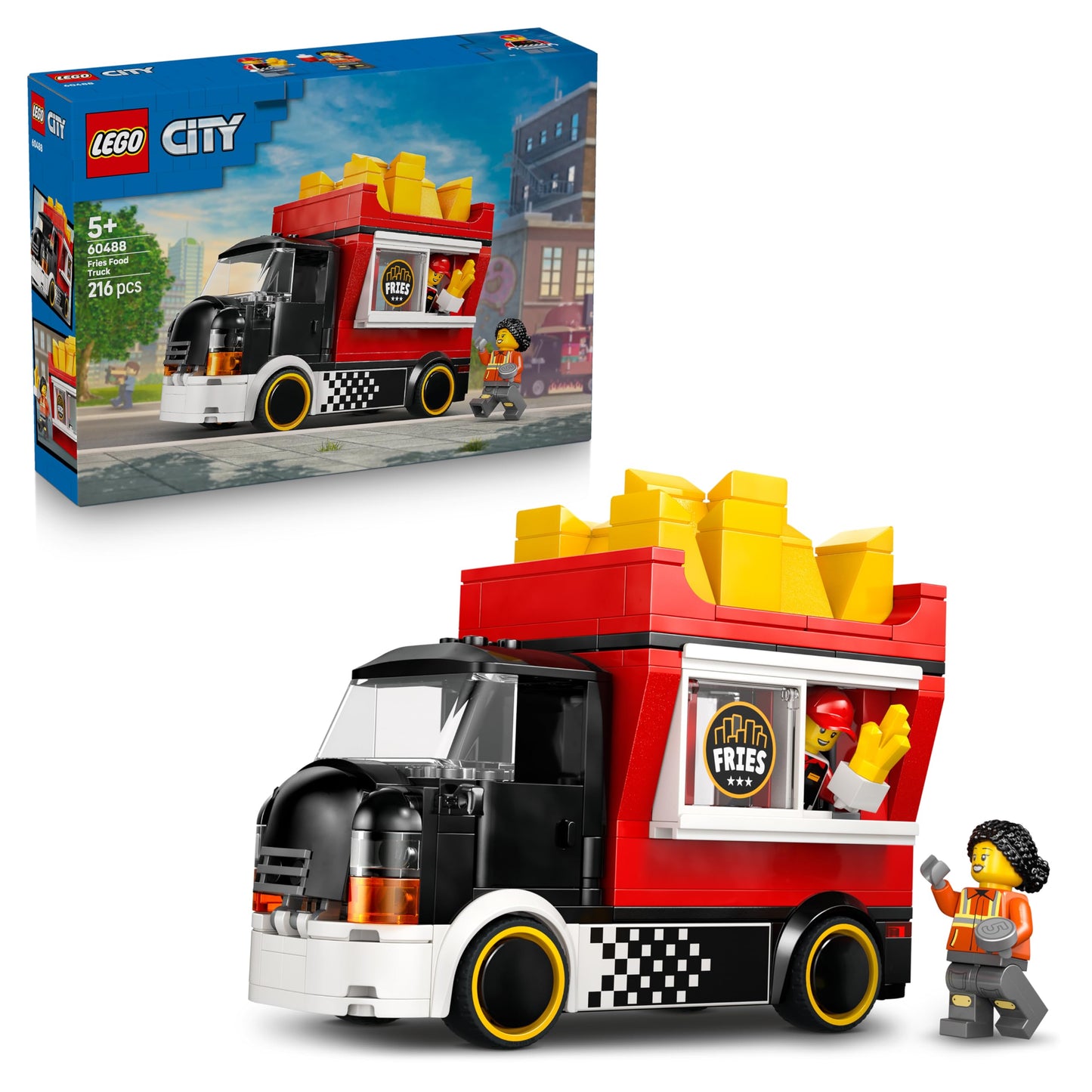 LEGO City French Fries Truck - toy vehicle model construction with removable sales area, 2 minifigures and accessories - birthday gift for boys aged 5 and over - 60488