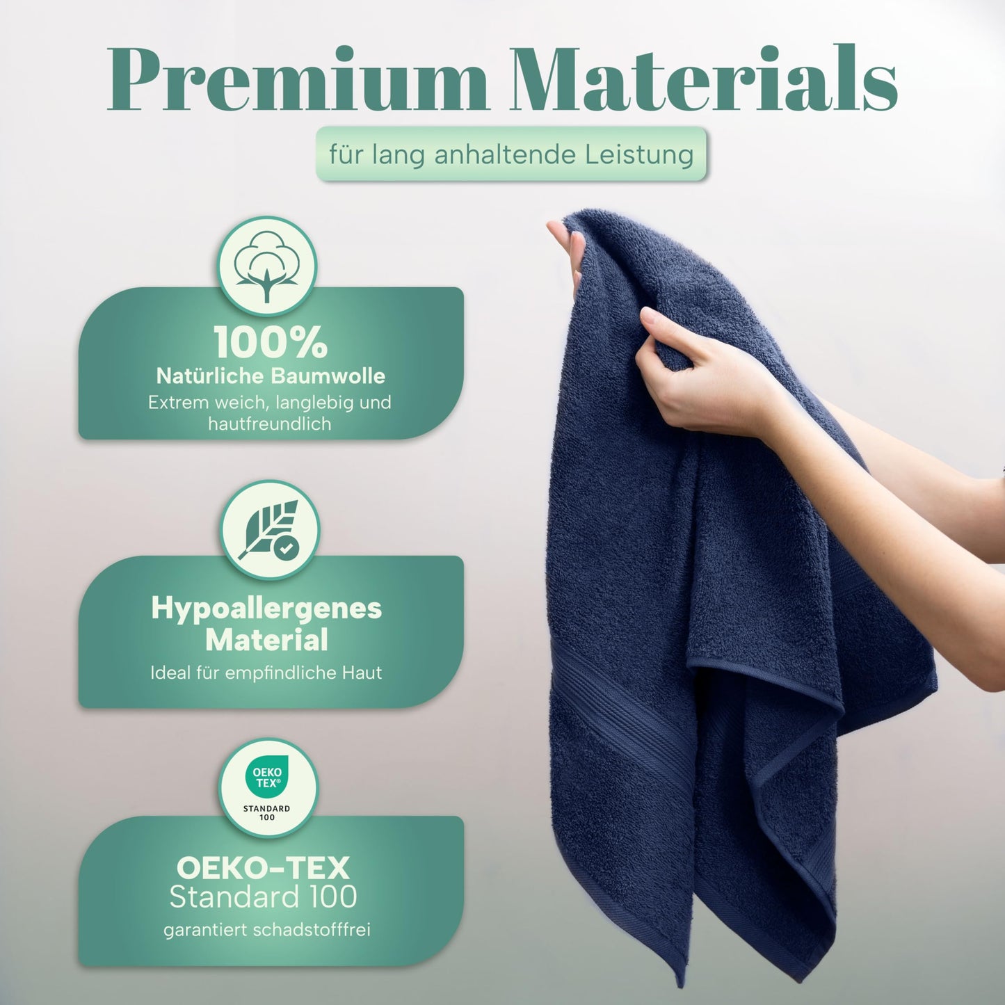 NatureMark 8 towel set - 100% cotton - absorbent and durable towels, size 50×100cm, navy blue - NM-HT0854